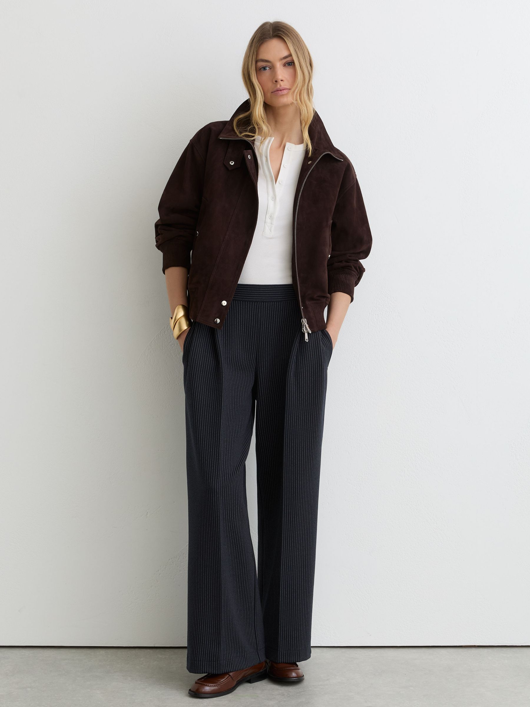 Pinstripe Wide-Leg Joggers in Navy - image 2
