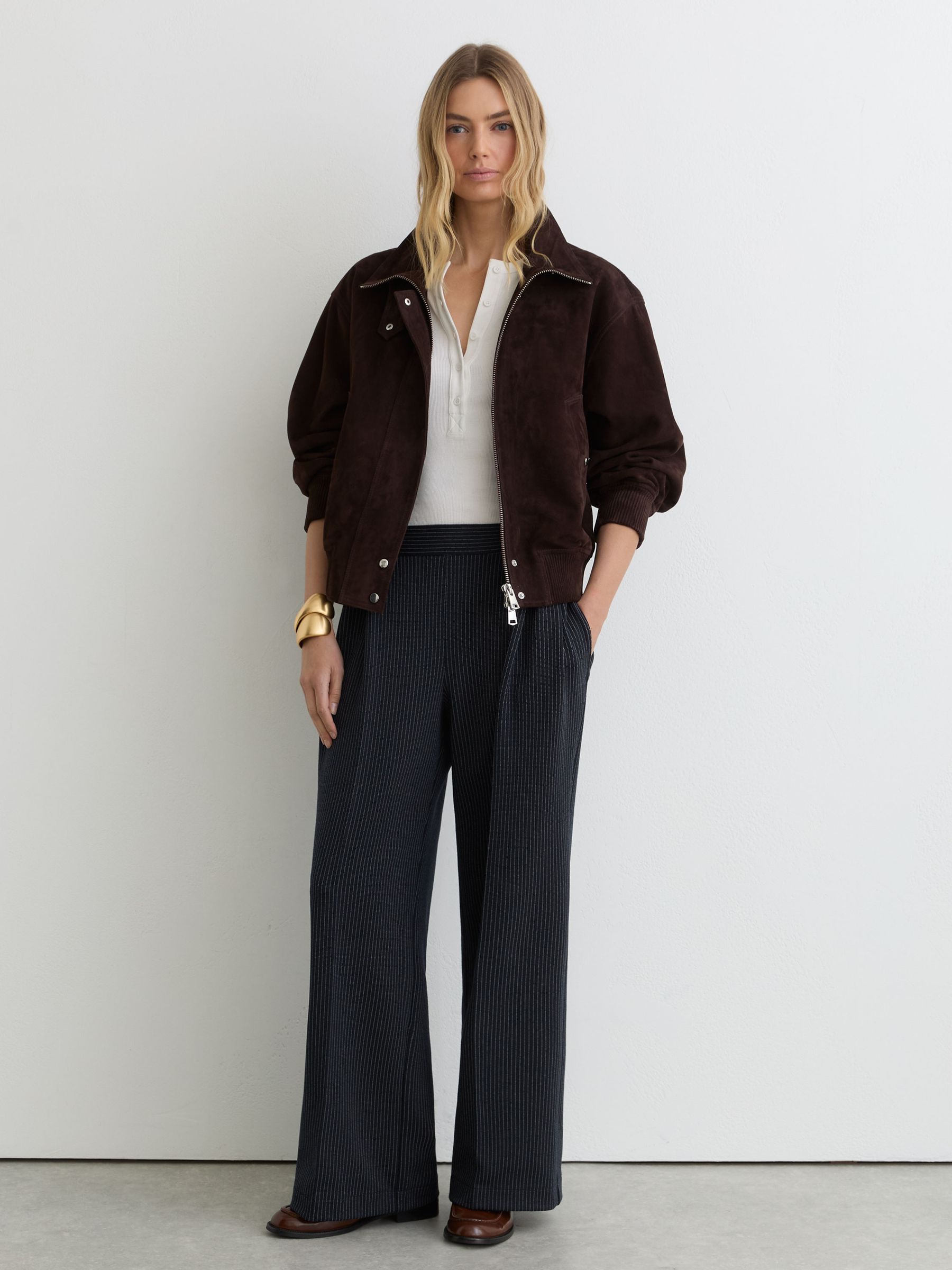 Pinstripe Wide-Leg Joggers in Navy - image 3