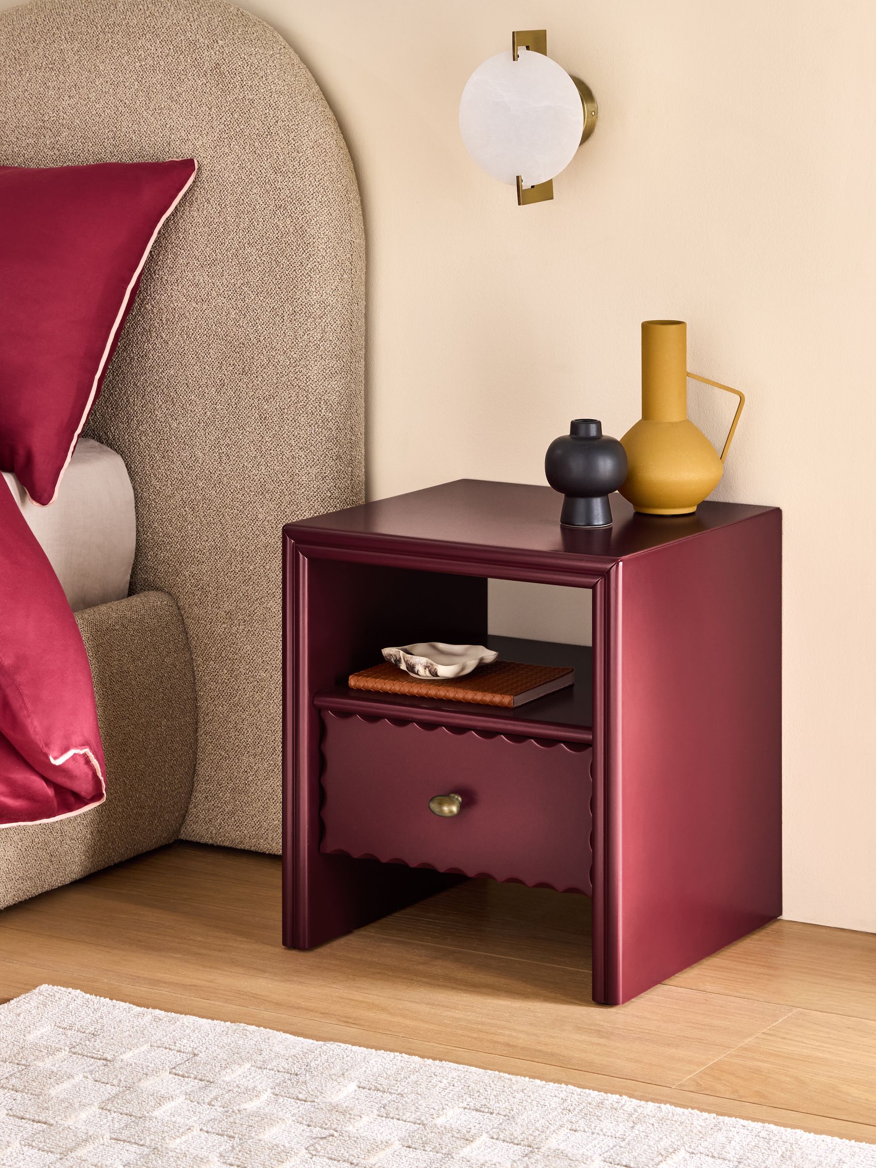 Roisin Bedside Table in Burgundy Red - Image 1 of 7 Roisin Bedside Table in Burgundy Red - Image 1 of 7