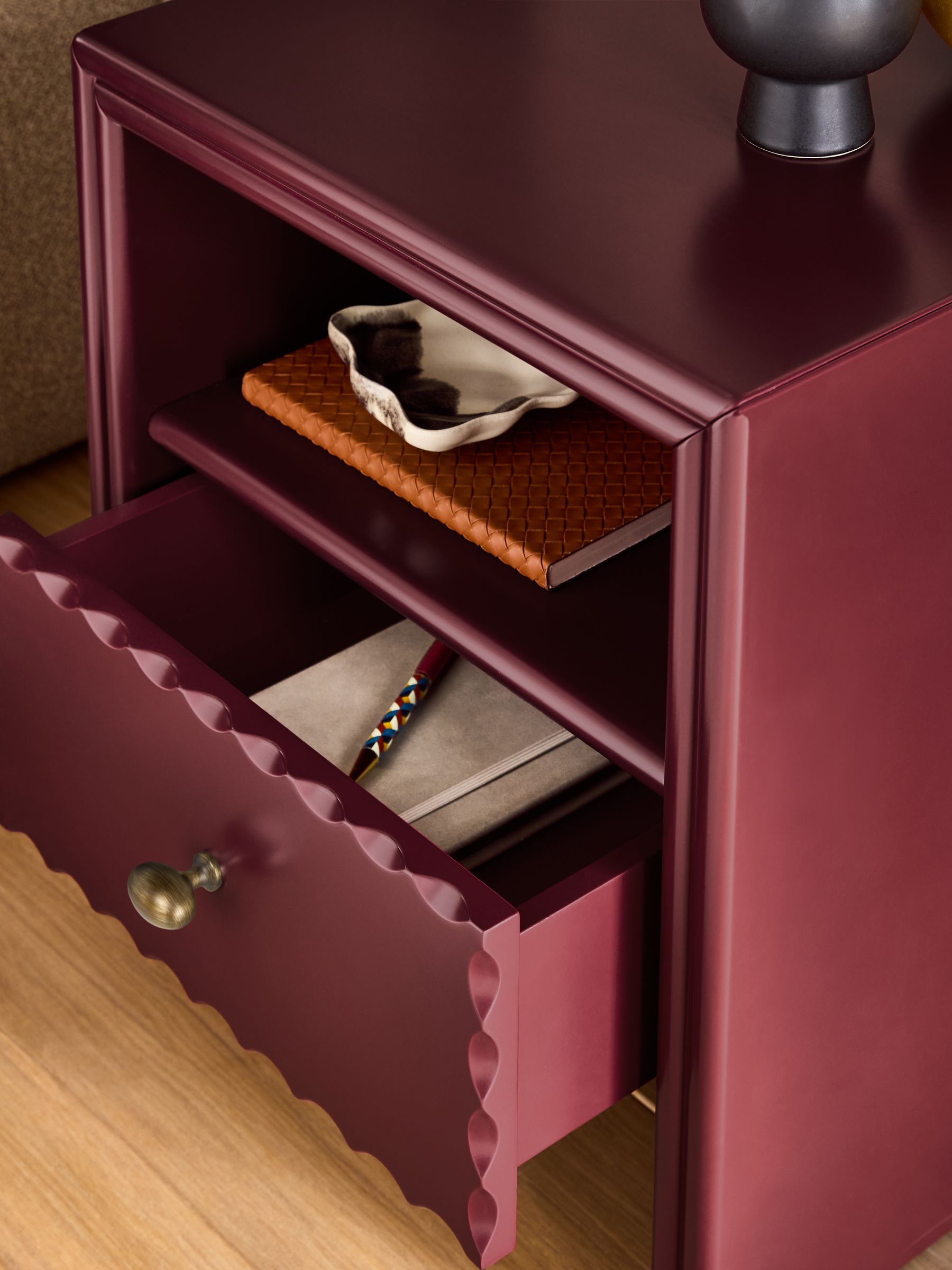 Roisin Bedside Table in Burgundy Red - Image 2 of 7