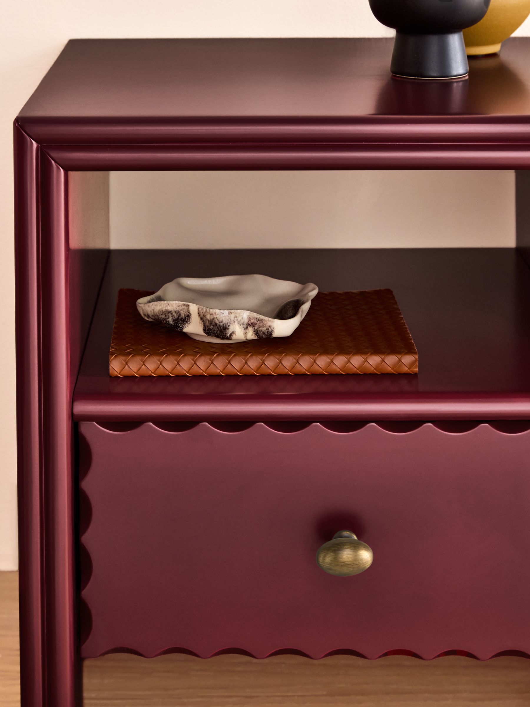 Roisin Bedside Table in Burgundy Red - Image 3 of 7