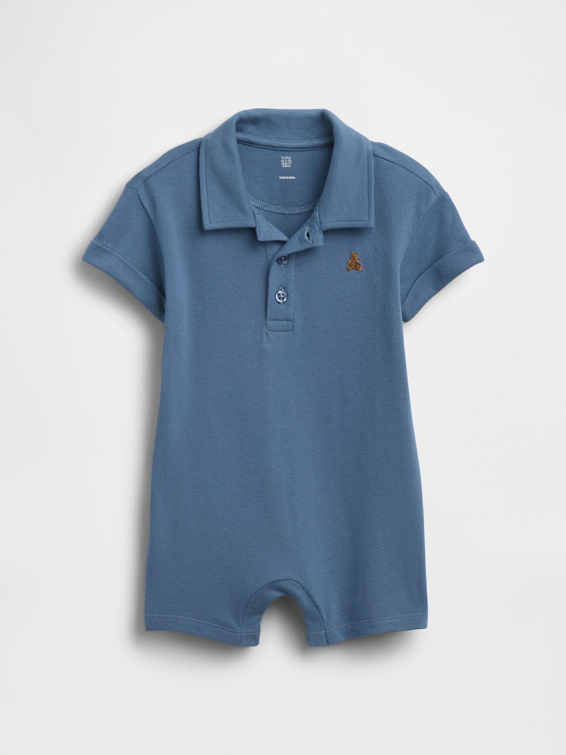 Blue Pique Polo Short One-Piece - Image 1 of 3