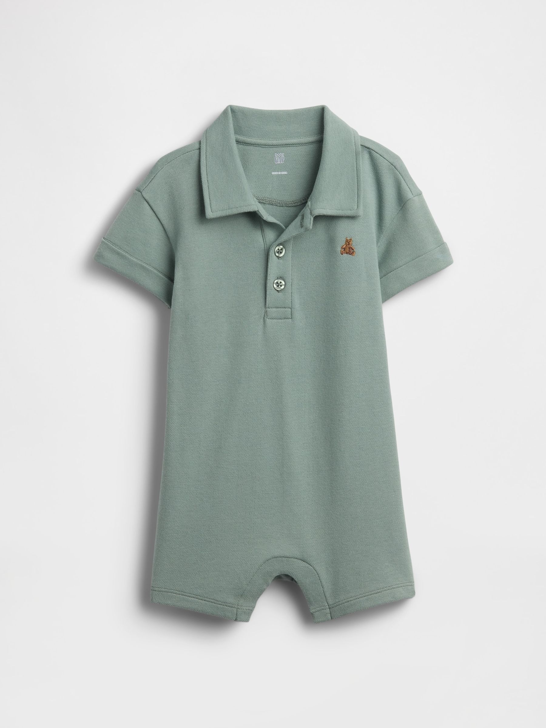 Green Pique Polo Short One-Piece - Image 1 of 3