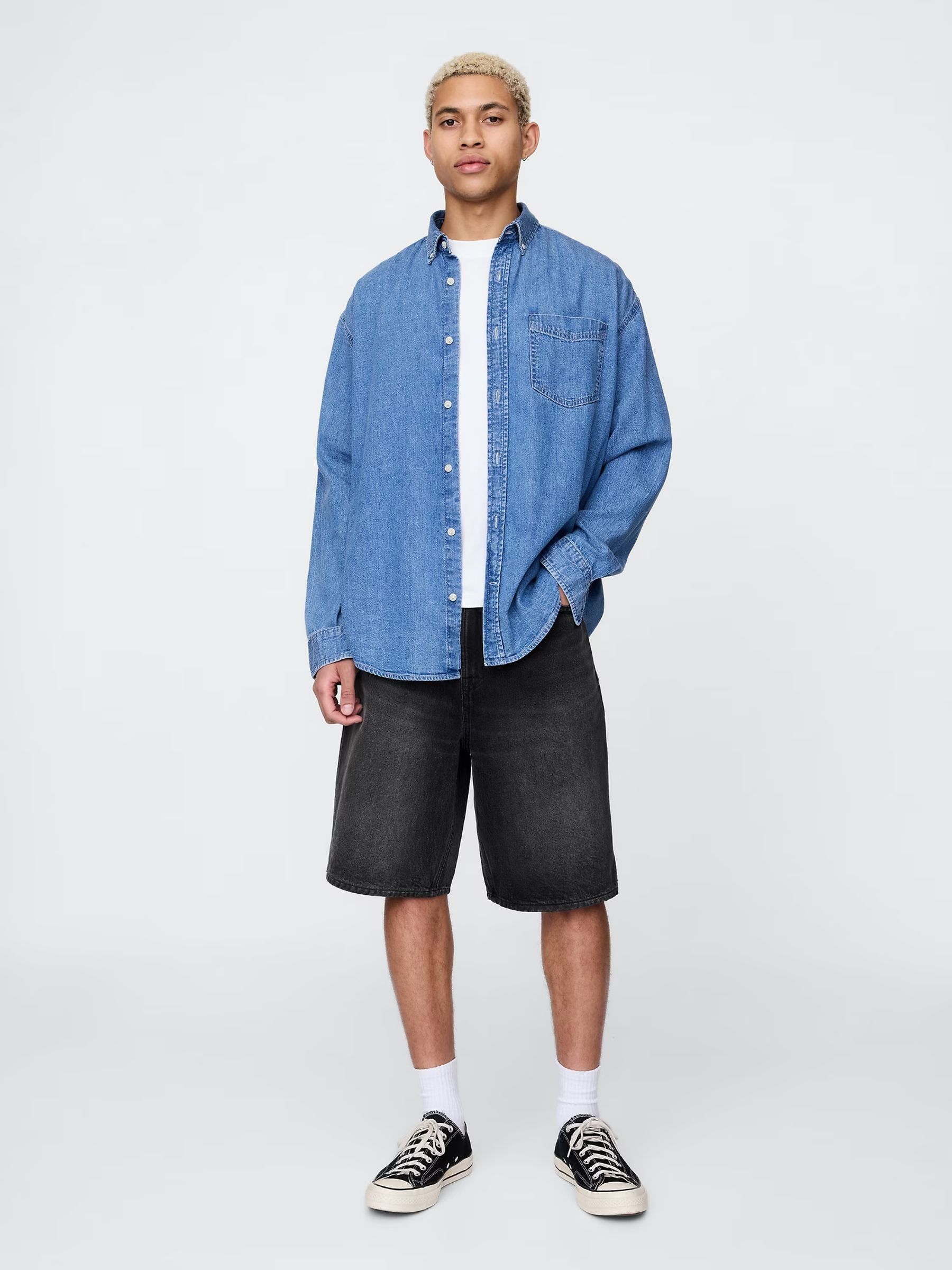 Black 10.5 inch Baggy Denim Shorts - Image 3 of 5