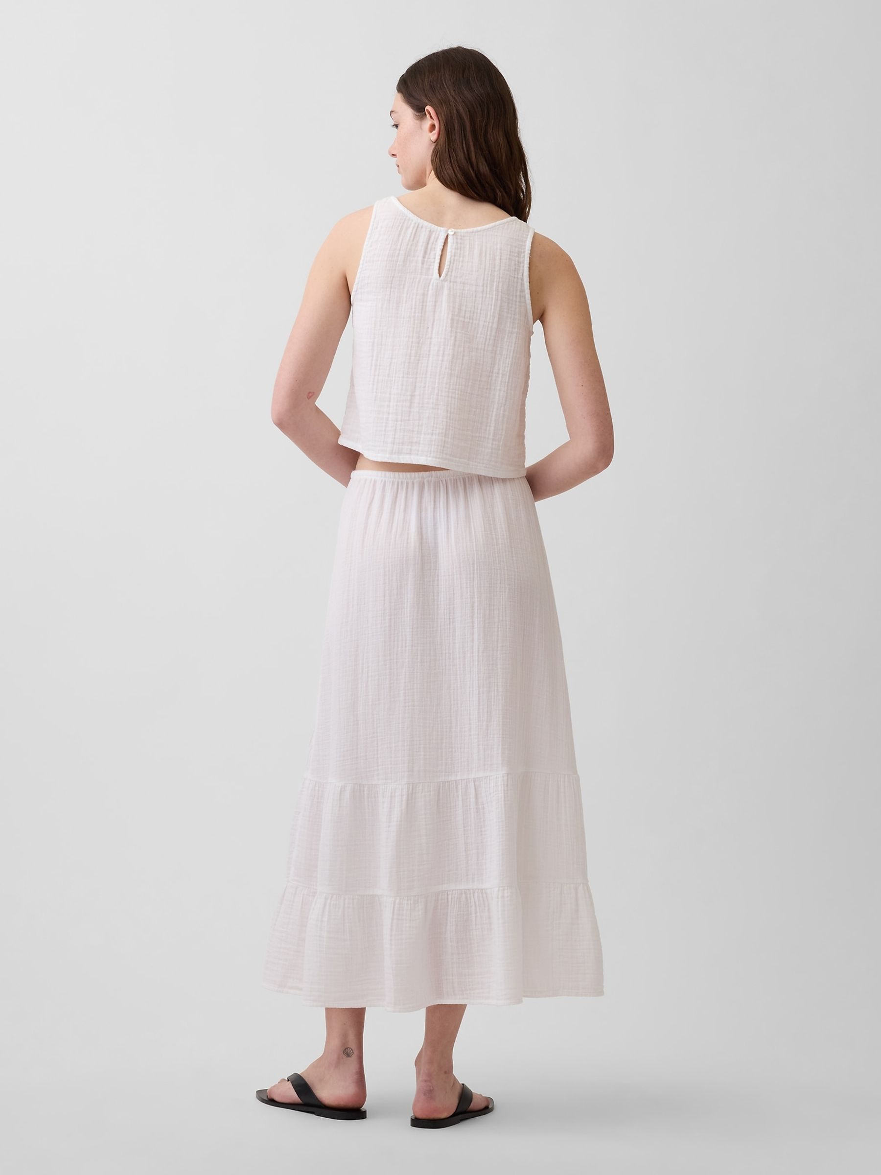 White Cotton Gauze Easy Tiered Maxi Skirt - Image 2 of 4 White Cotton Gauze Easy Tiered Maxi Skirt - Image 2 of 4
