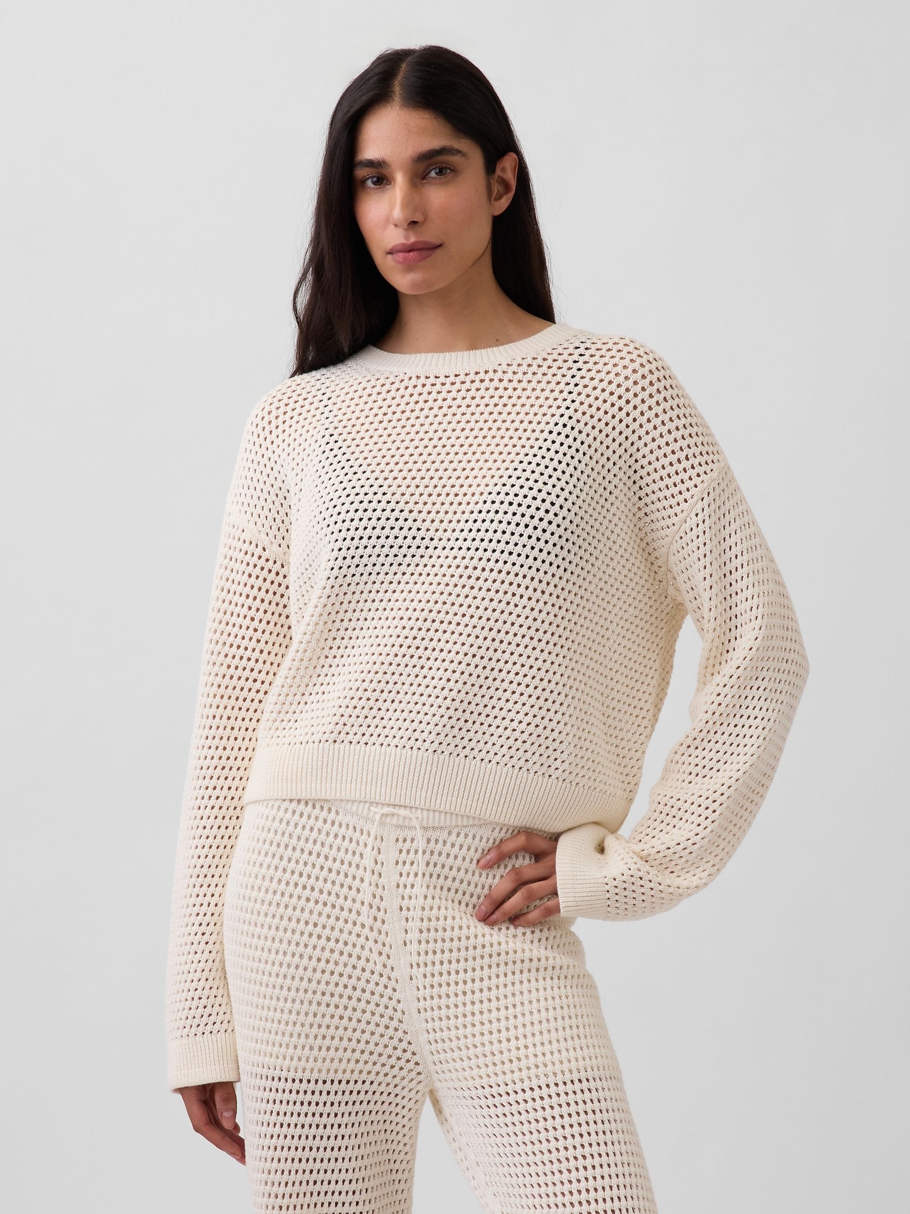 White Crochet Relaxed Jumper - Image 1 of 4