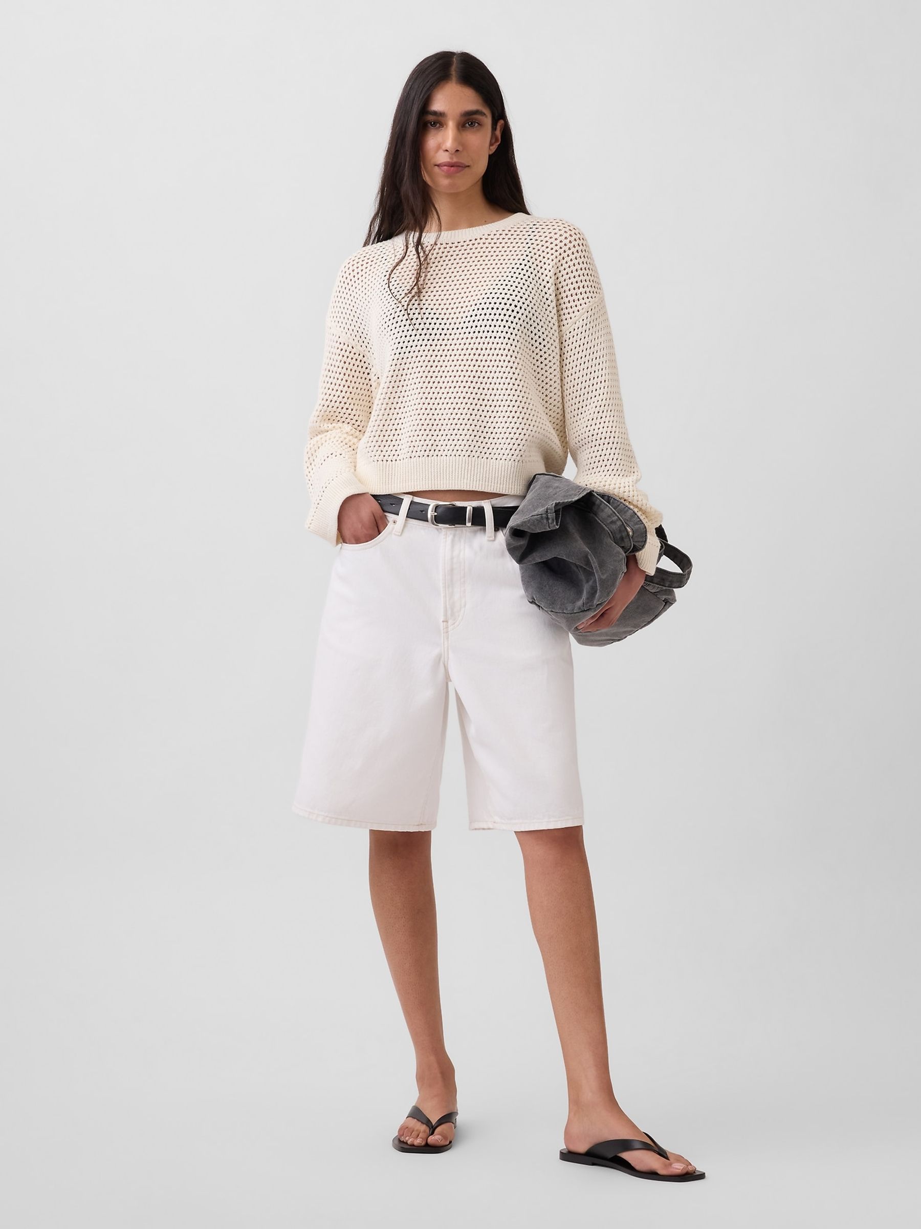 White Crochet Relaxed Jumper - Image 3 of 4