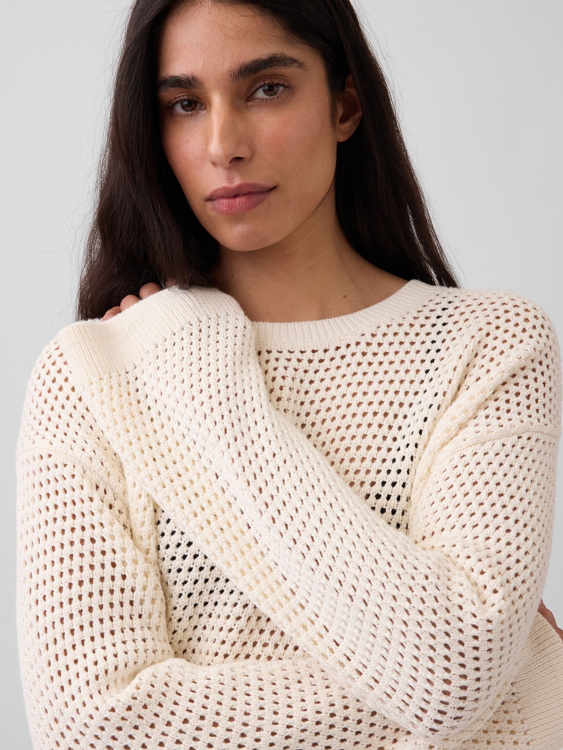 White Crochet Relaxed Jumper - Image 4 of 4