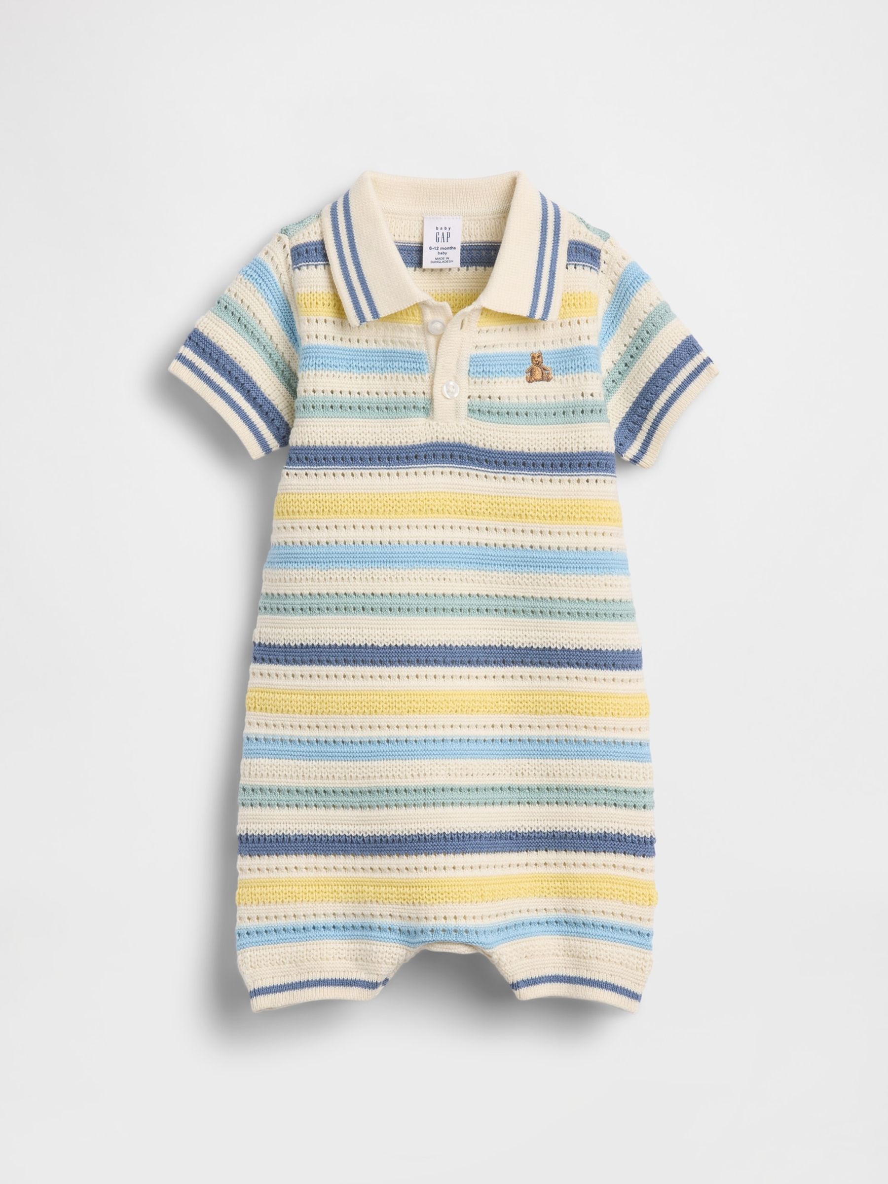 Blue/Yellow Stripe Polo Jumper Short One-Piece - Image 1 of 3