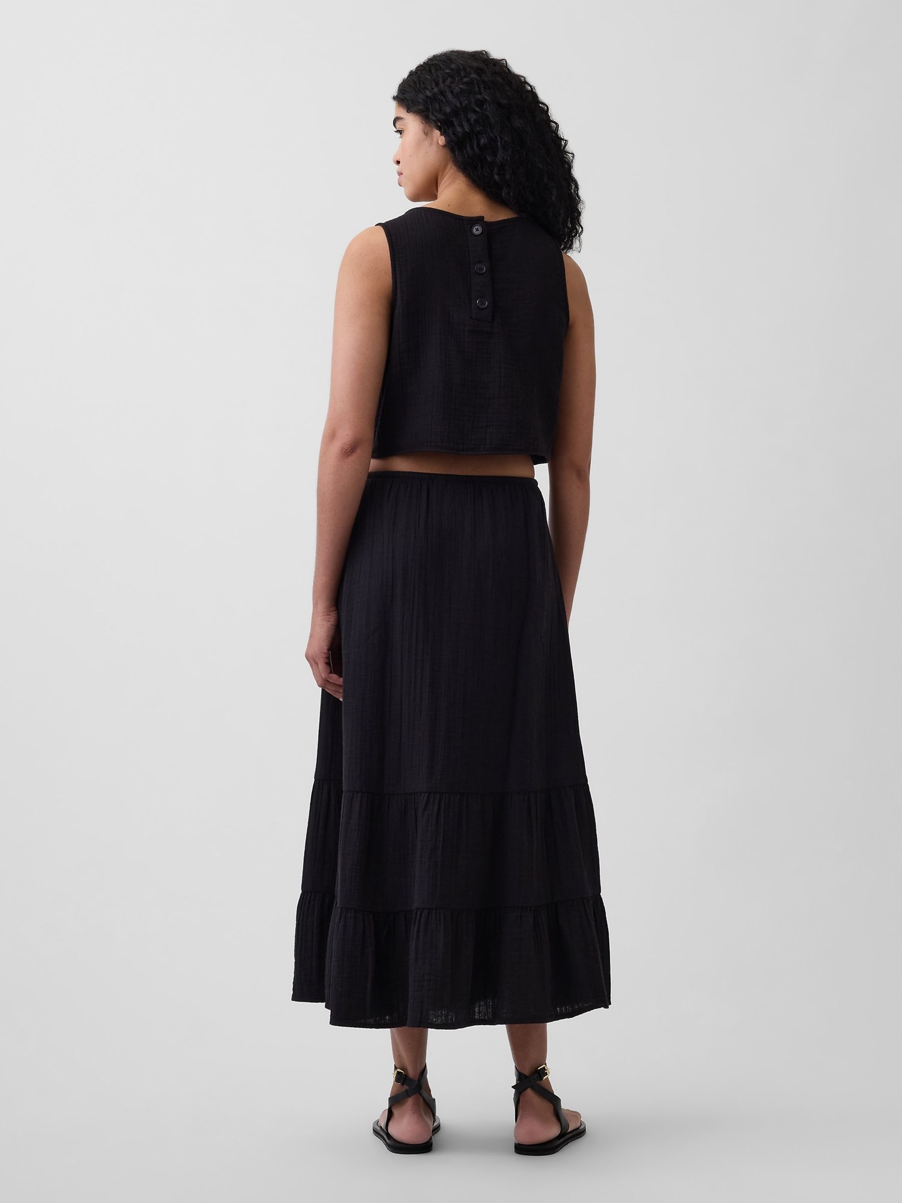 Black Cotton Gauze Easy Tiered Maxi Skirt - Image 2 of 4