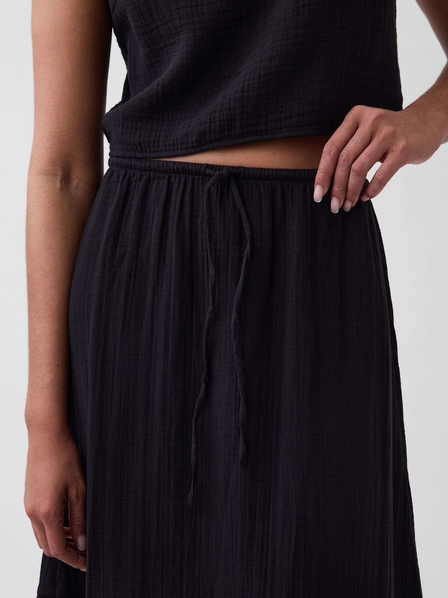 Black Cotton Gauze Easy Tiered Maxi Skirt - Image 4 of 4