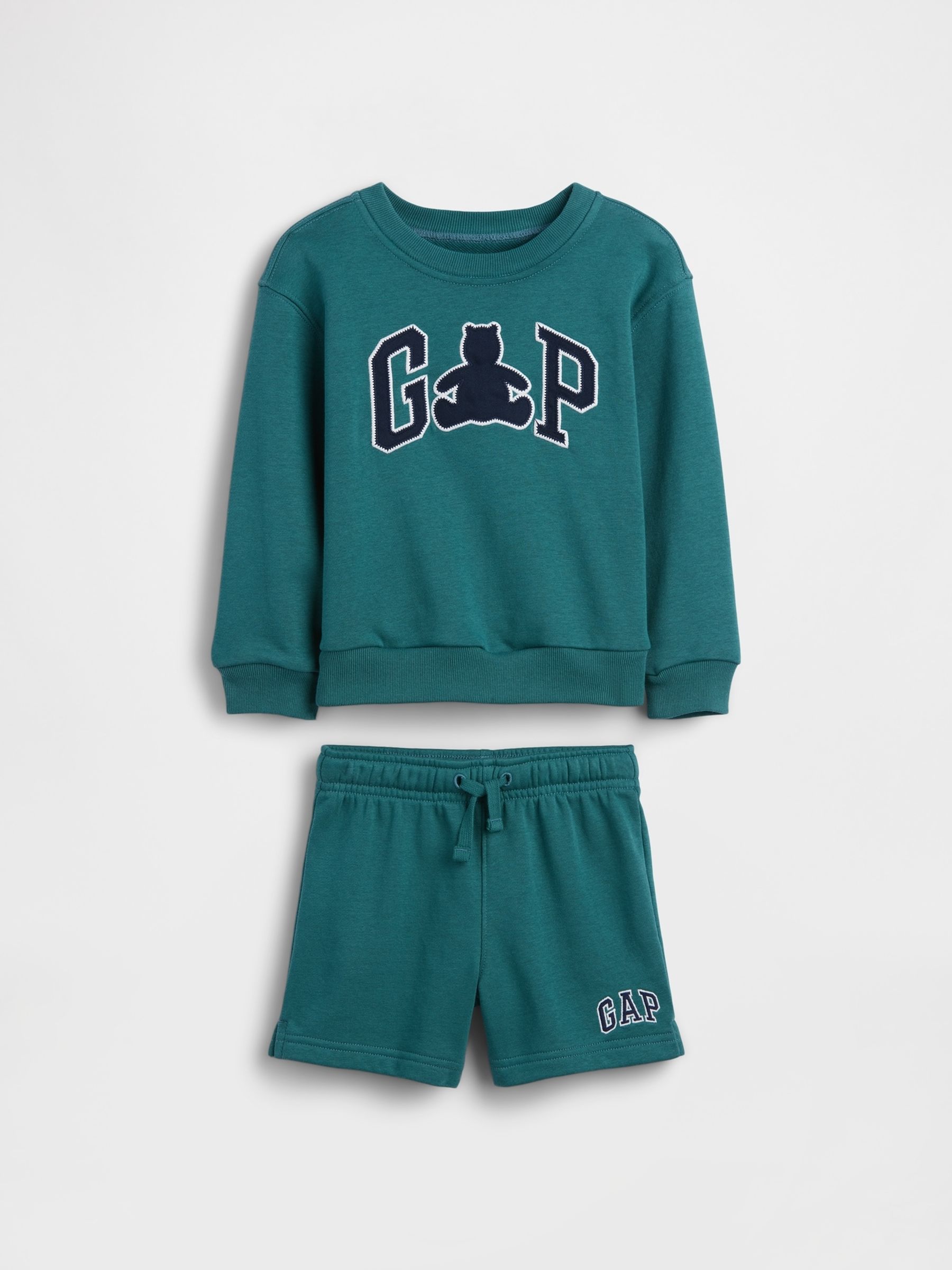 Teal Blue VintageSoft French Terry Bear Logo Sweat Set - Image 2 of 3