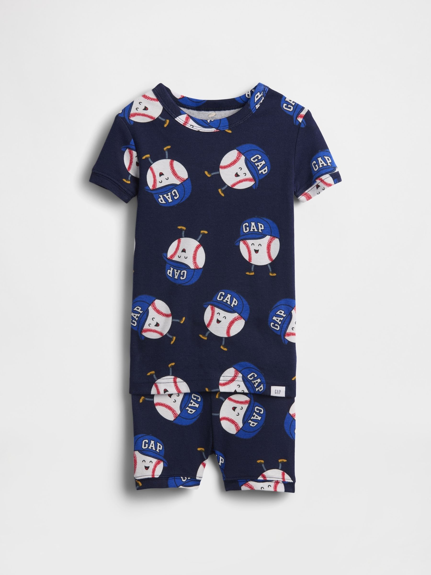 Navy Brushed Cotton Baseball Pyjamas short Set - Image 1 of 2