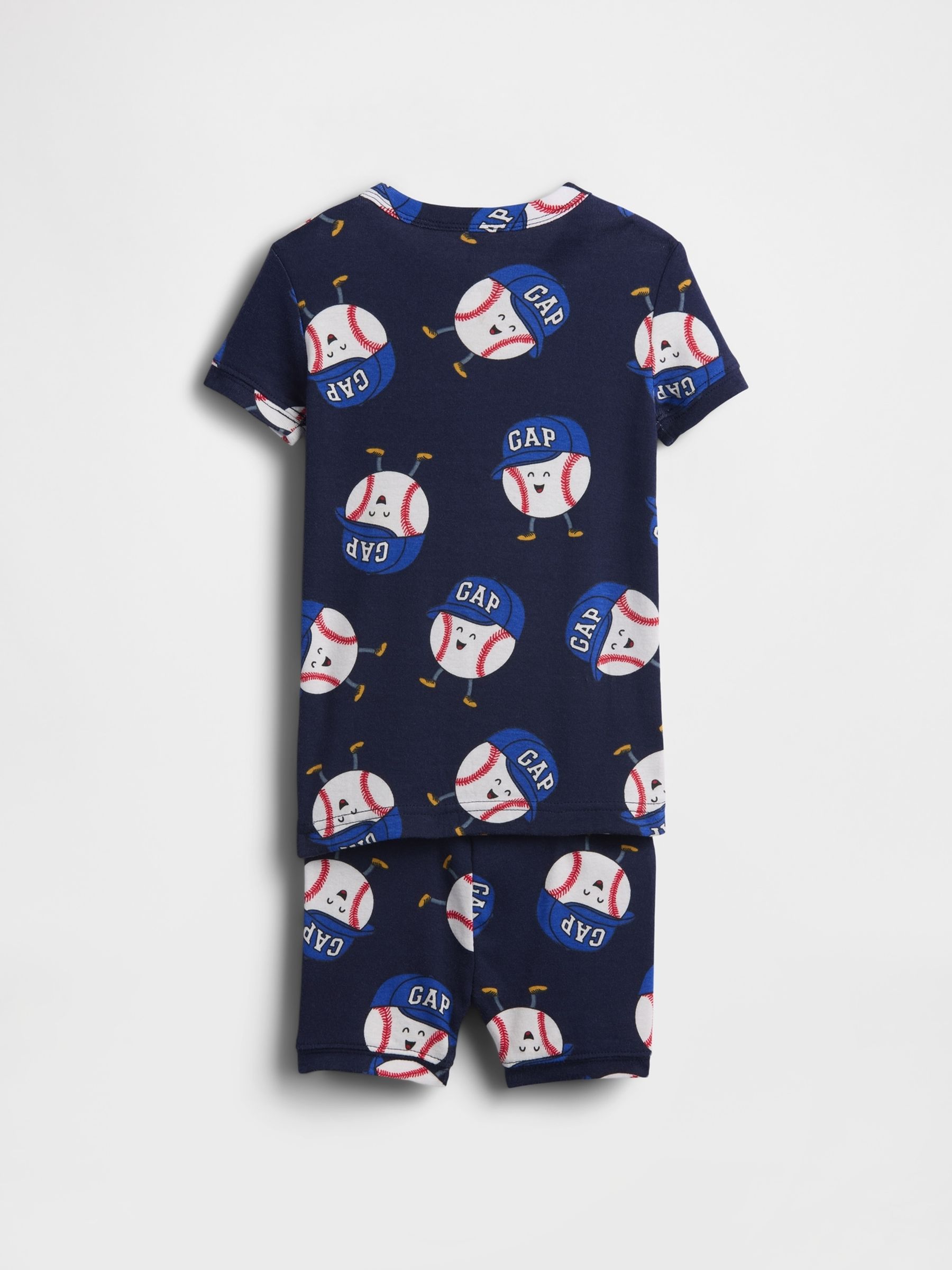 Navy Brushed Cotton Baseball Pyjamas short Set - Image 2 of 2
