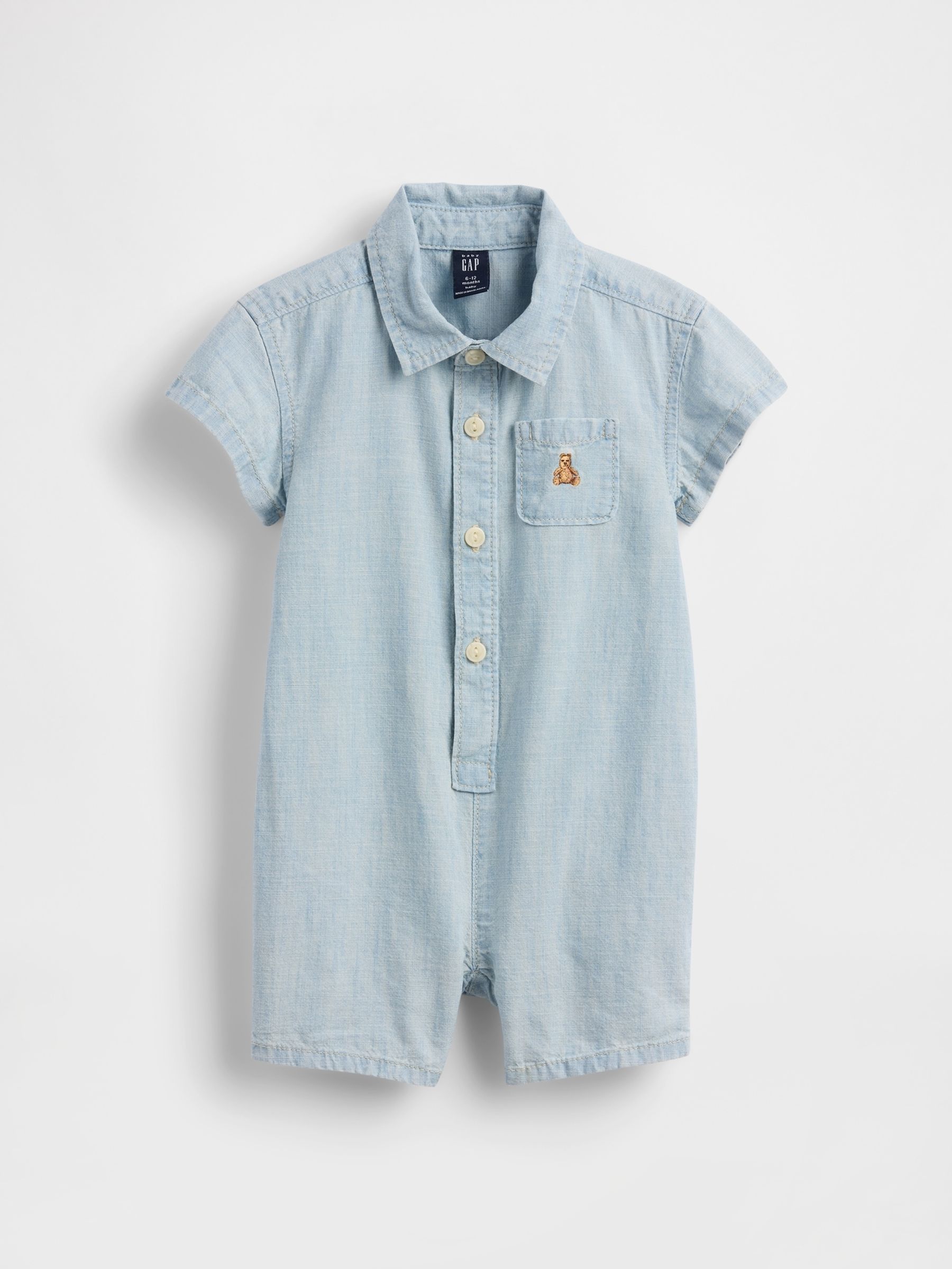 Light Wash Denim Pocket Short One-Piece - Image 1 of 3