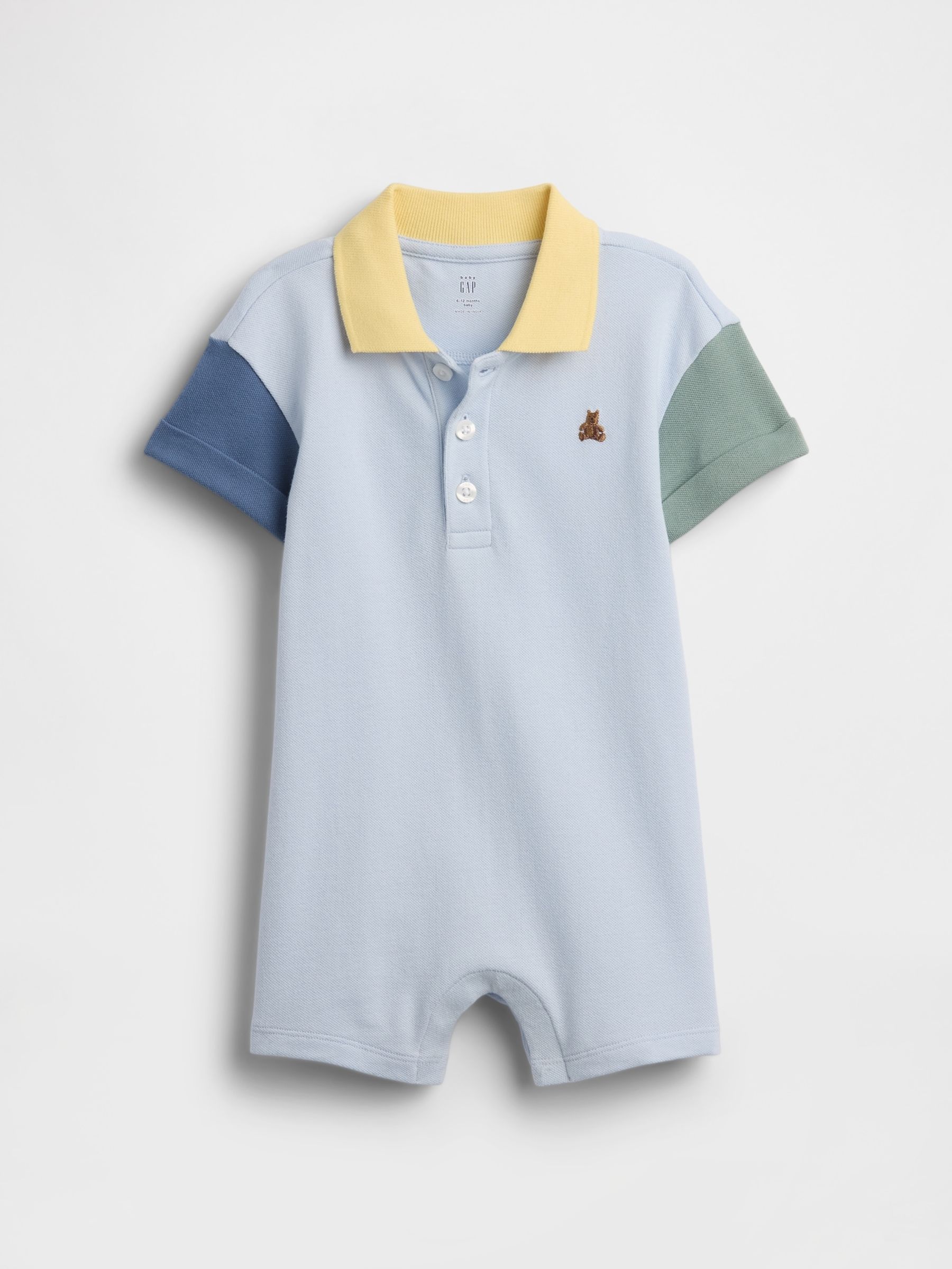 Blue Colourblock Pique Polo Short One-Piece - Image 1 of 3
