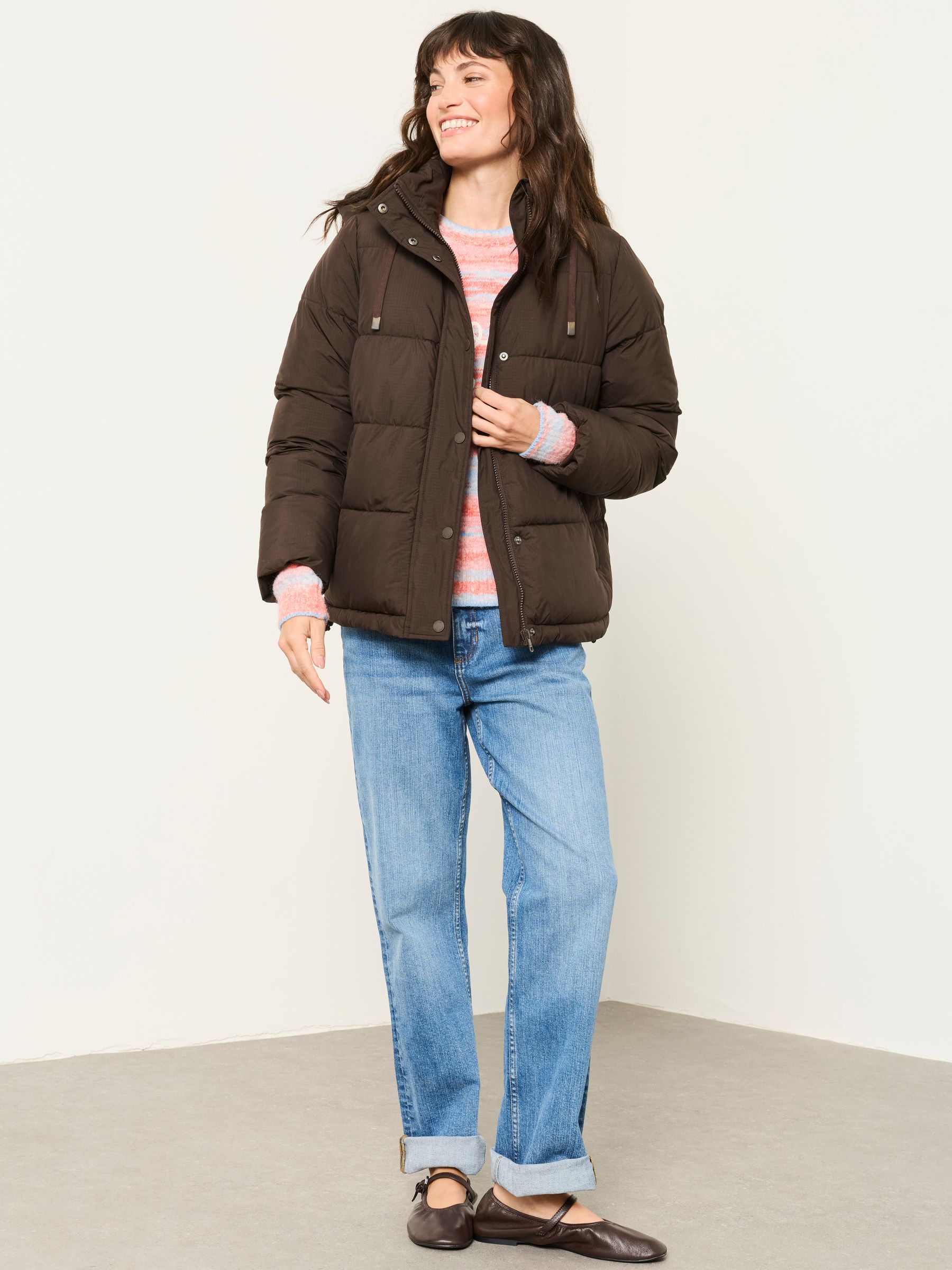 Carly Chocolate Brown Short Puffer Jacket - Image 4 of 6