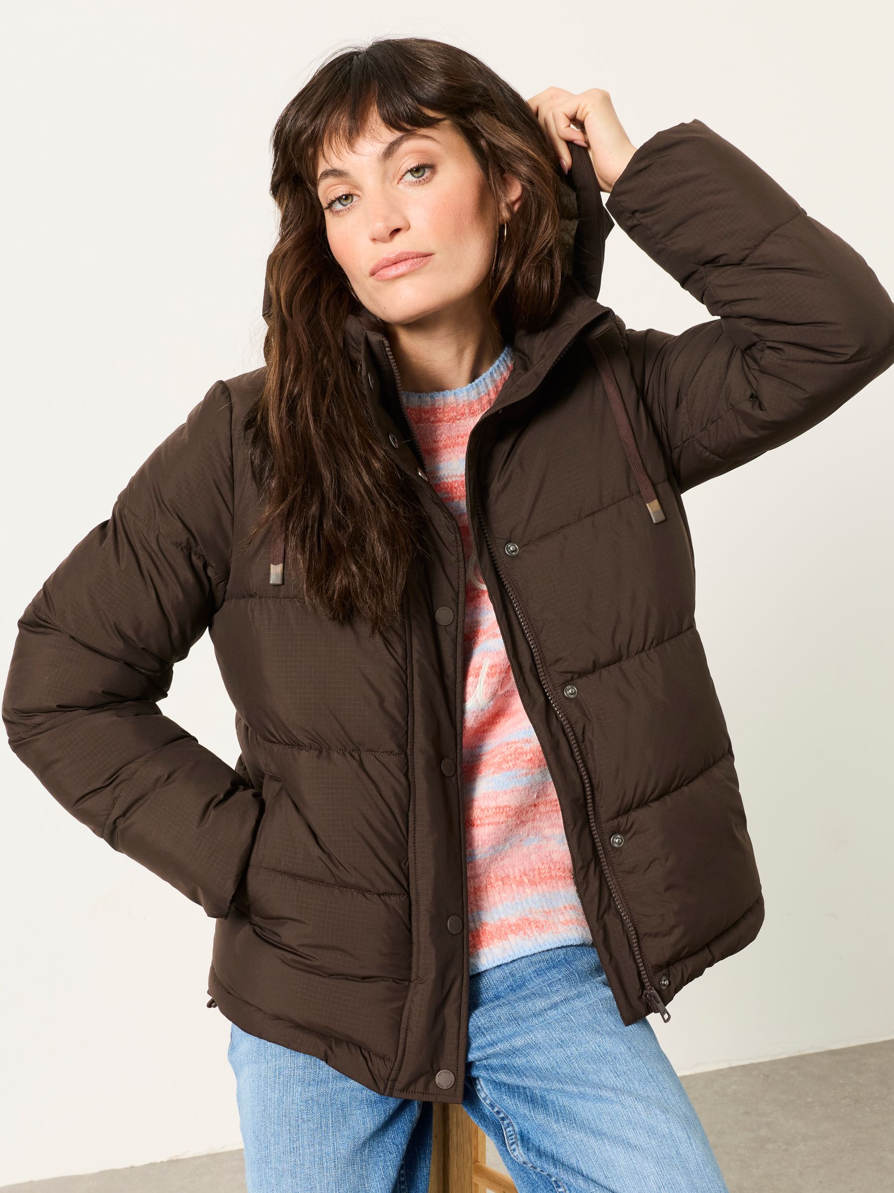 Carly Chocolate Brown Petite Short Puffer Jacket - Image 1 of 6