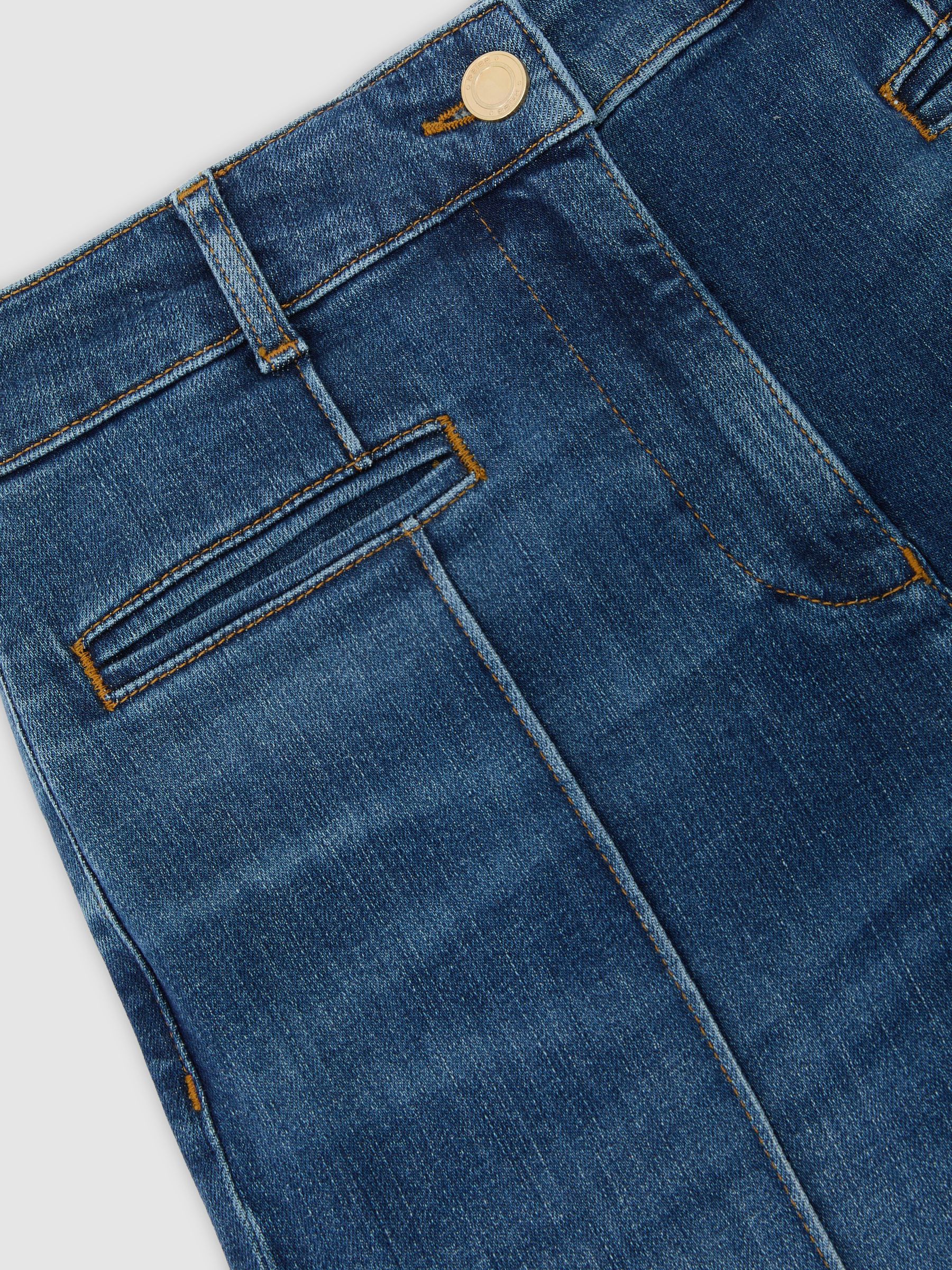 Petite Pintuck-Detail Flared Jeans in Mid Blue - Image 6 of 7