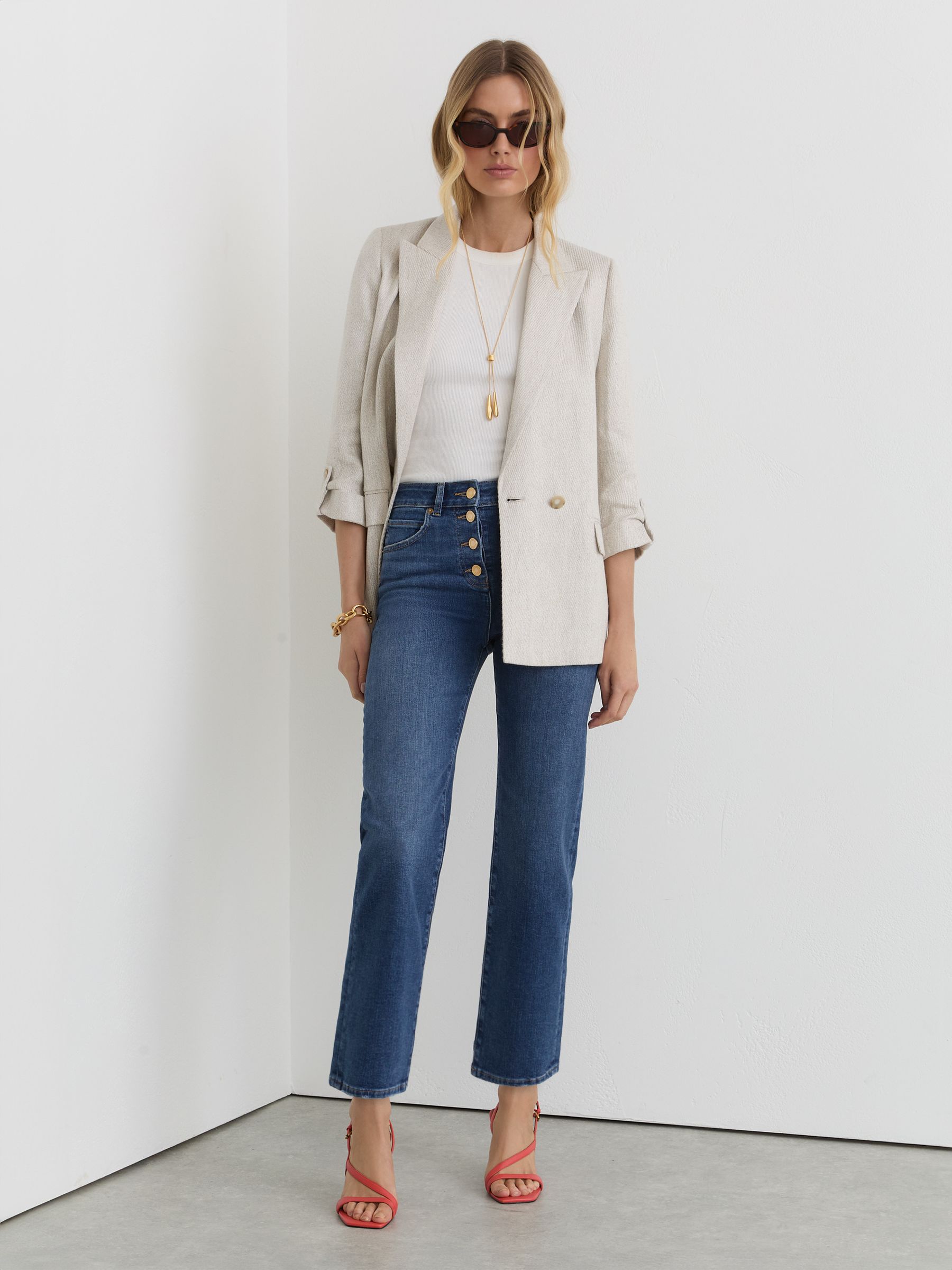 Straight-Leg Cropped Jeans in Mid Blue - Image 1 of 7