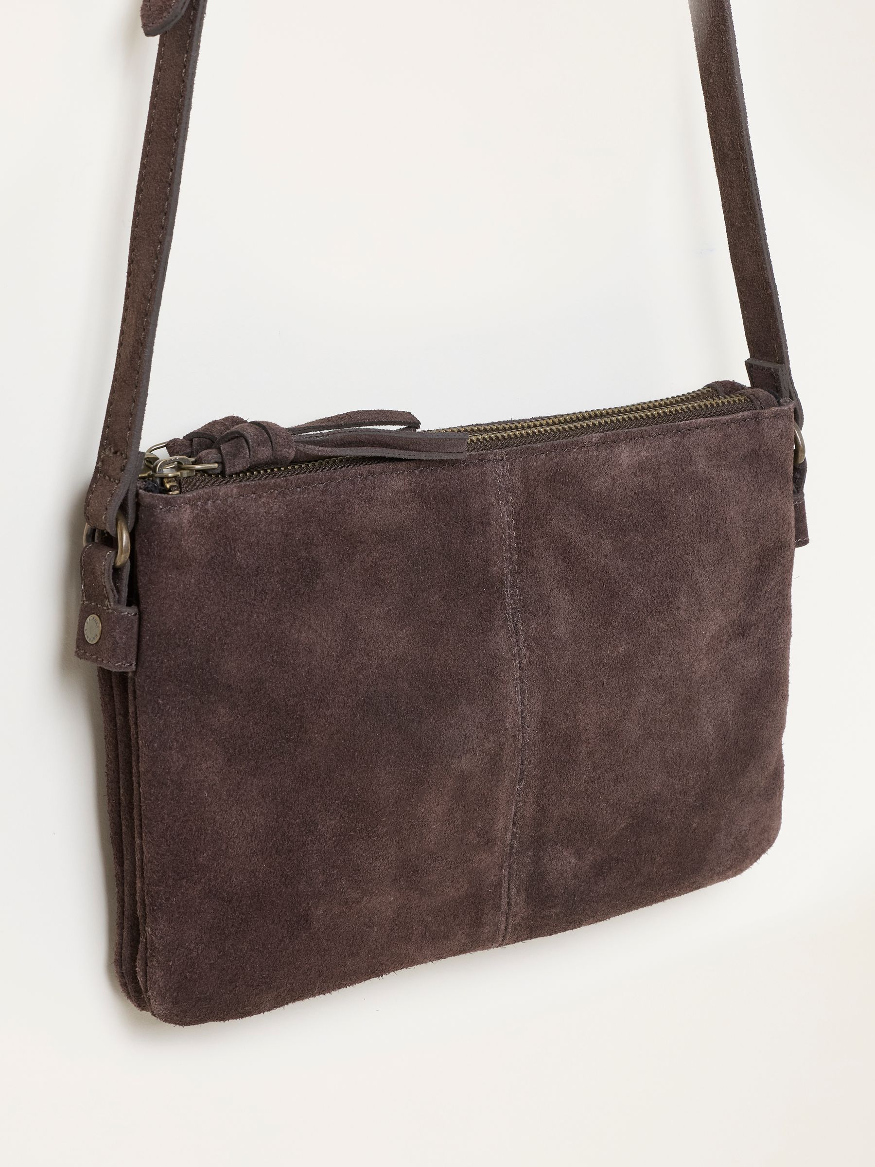 Chocolate Brown Double Compartment Suede Crossbody Bag - Image 3 of 3