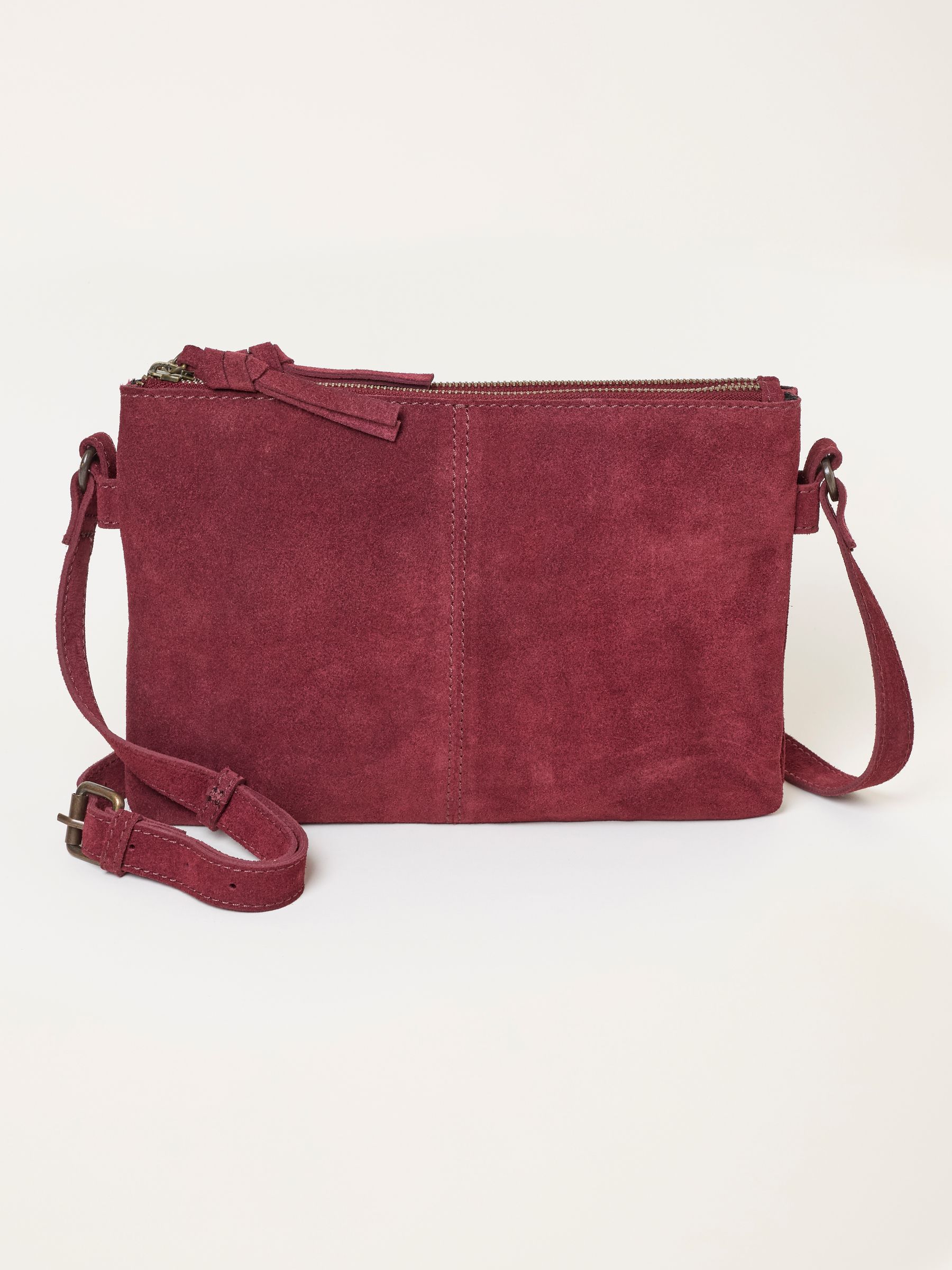 Burgundy Red Double Compartment Suede Crossbody Bag - Image 1 of 3