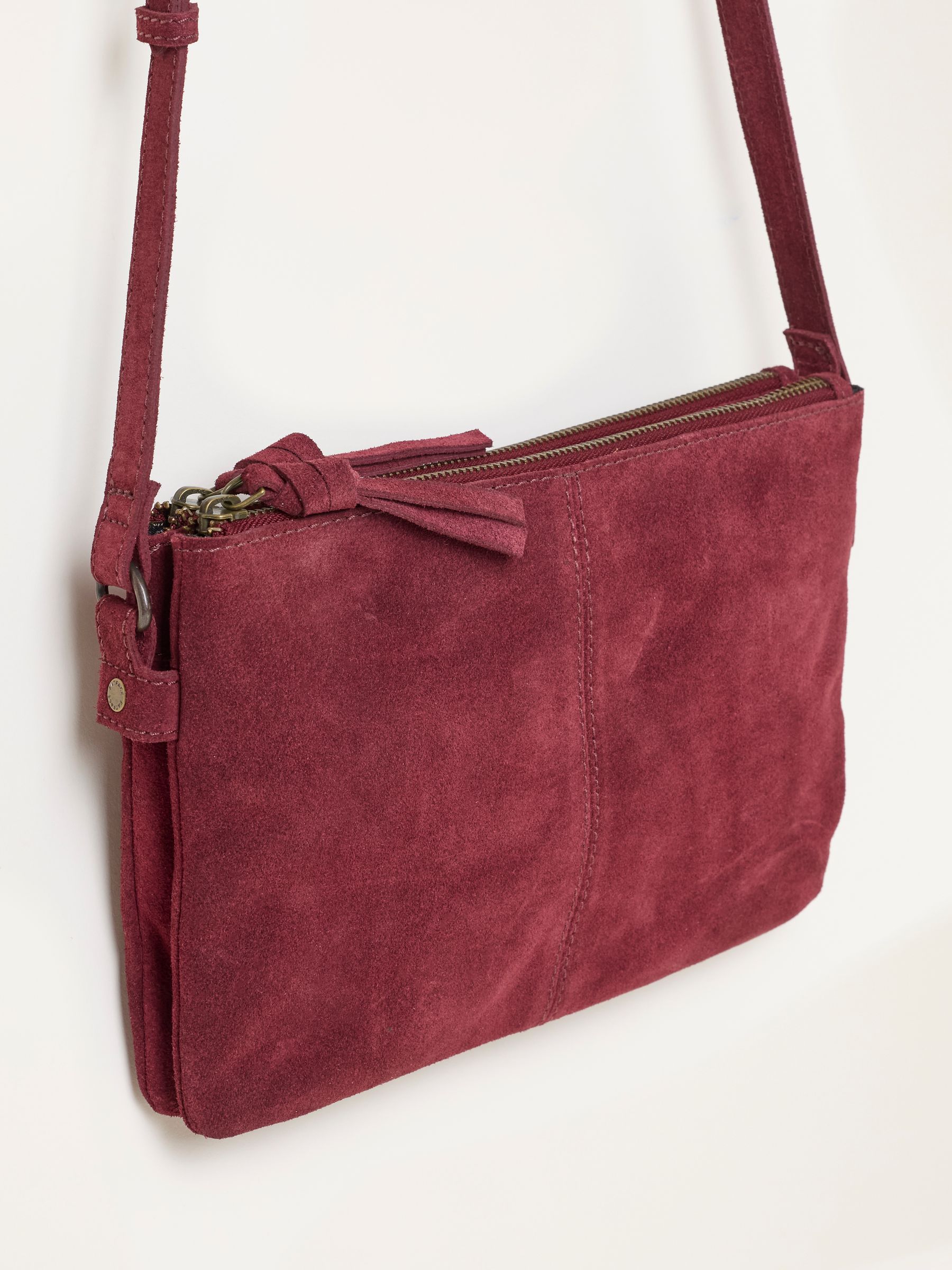Burgundy Red Double Compartment Suede Crossbody Bag - Image 2 of 3