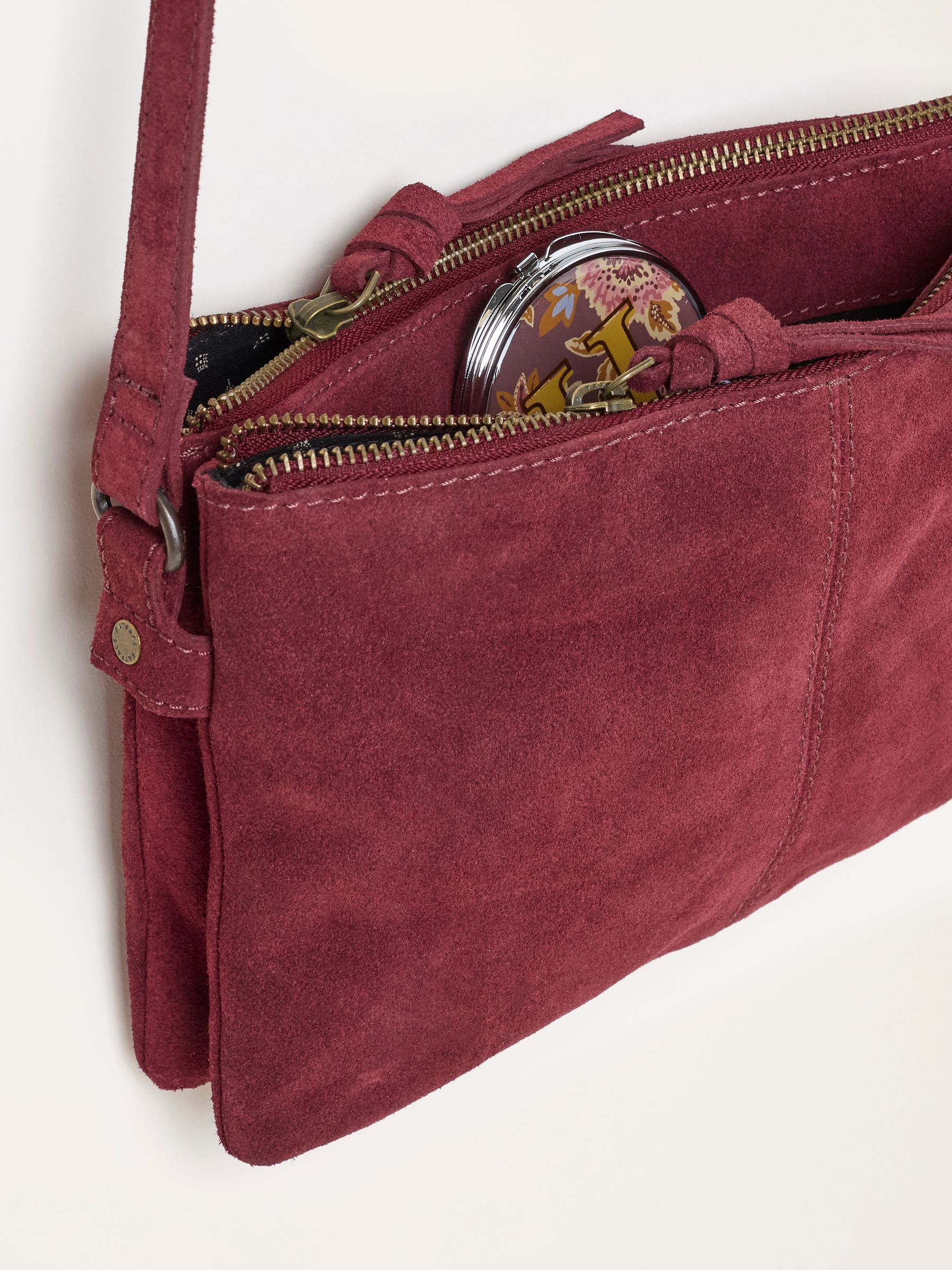 Burgundy Red Double Compartment Suede Crossbody Bag - Image 3 of 3