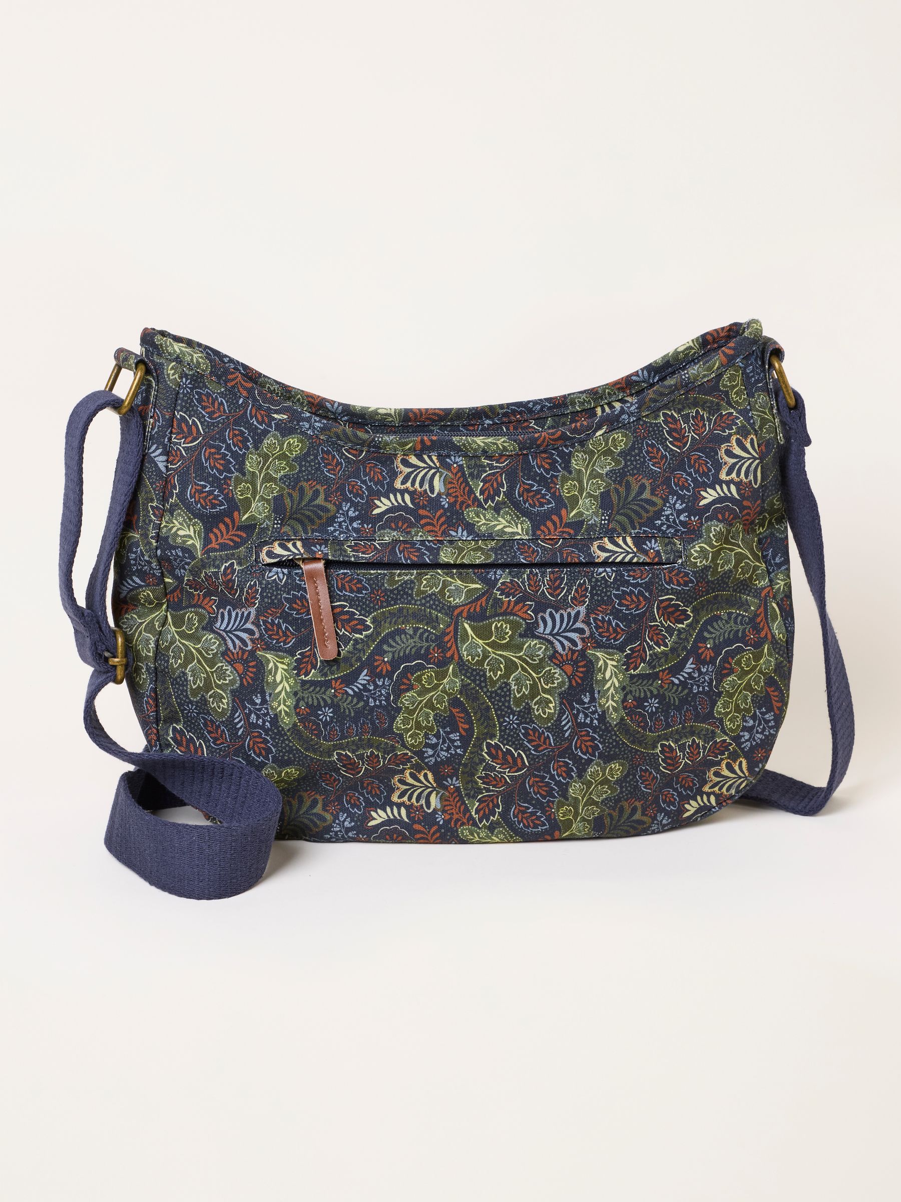 Teal Blue Leaf Floral Canvas Crossbody Bag - Image 1 of 3 Teal Blue Leaf Floral Canvas Crossbody Bag - Image 1 of 3