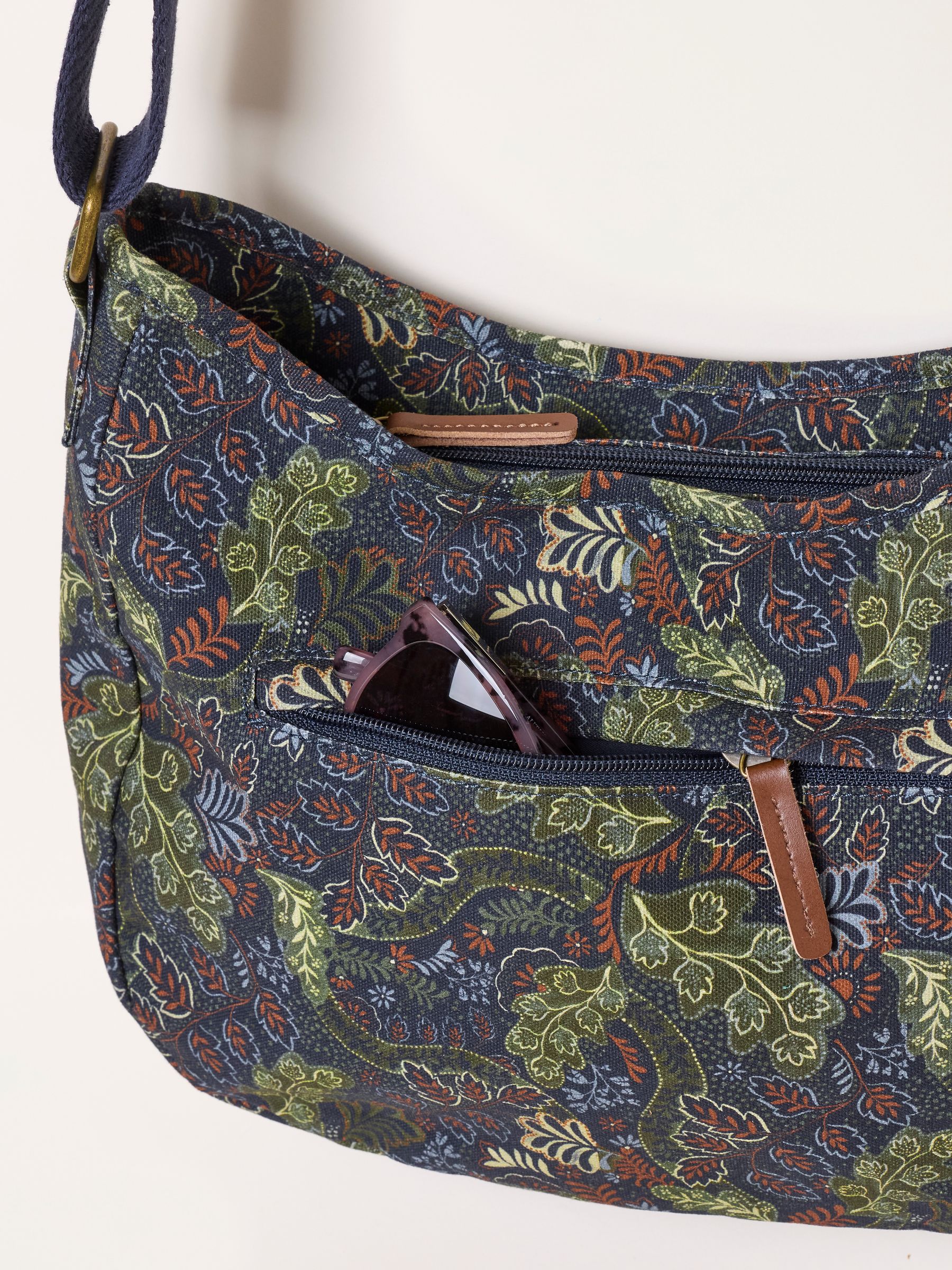 Teal Blue Leaf Floral Canvas Crossbody Bag - Image 2 of 3