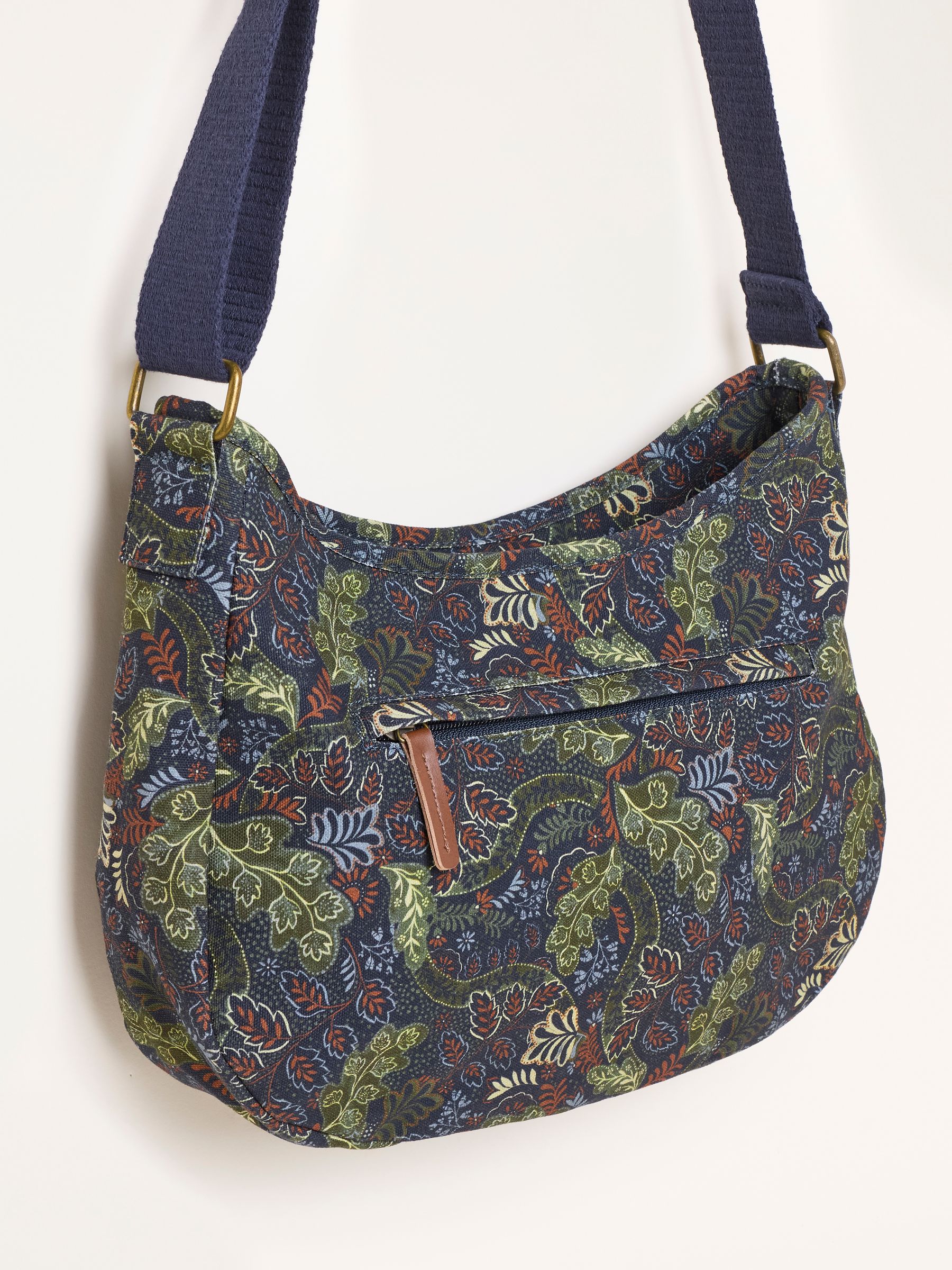 Teal Blue Leaf Floral Canvas Crossbody Bag - Image 3 of 3