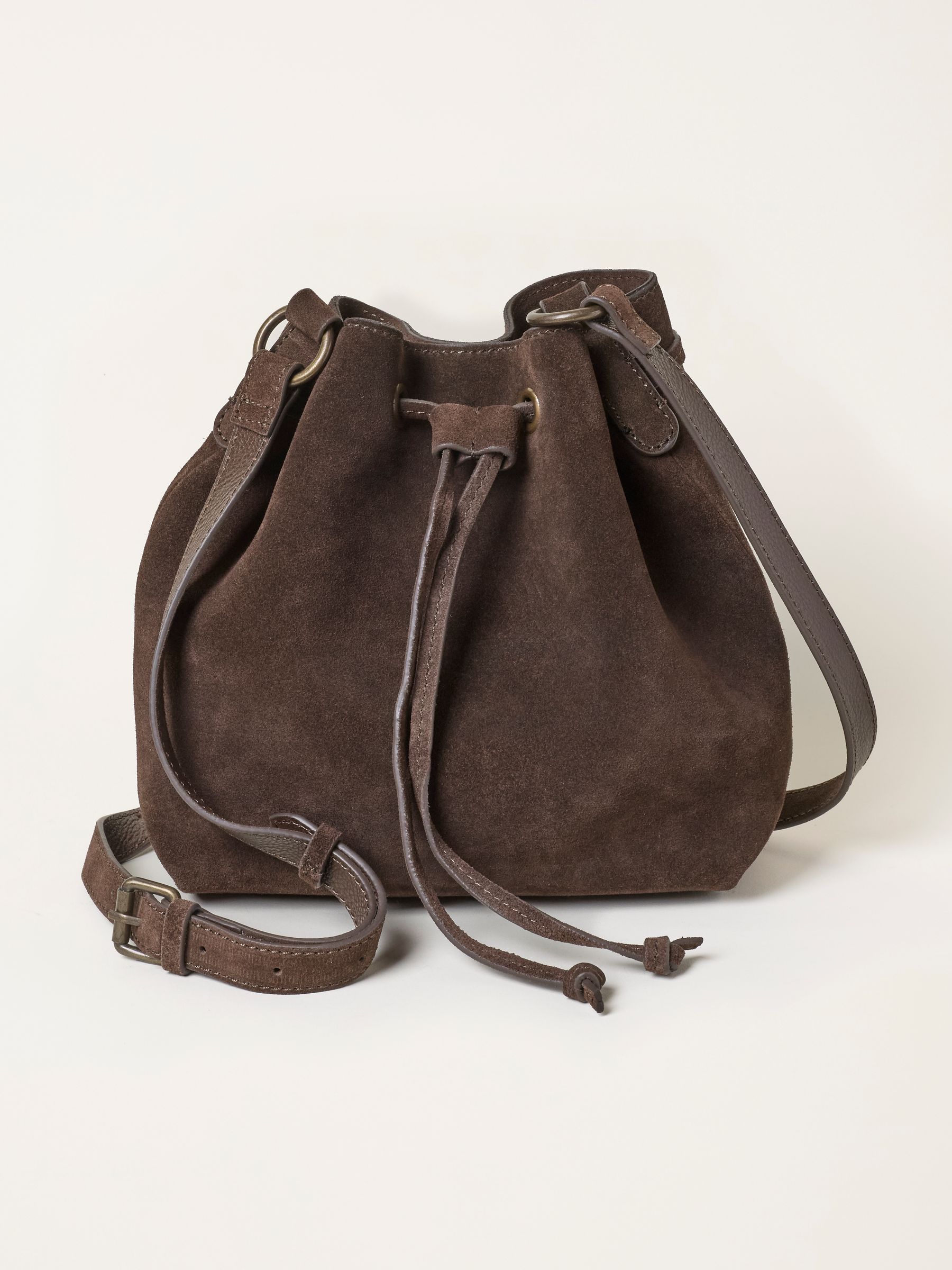 Amelia Chocolate Brown Suede Bucket Bag - Image 1 of 3 Amelia Chocolate Brown Suede Bucket Bag - Image 1 of 3