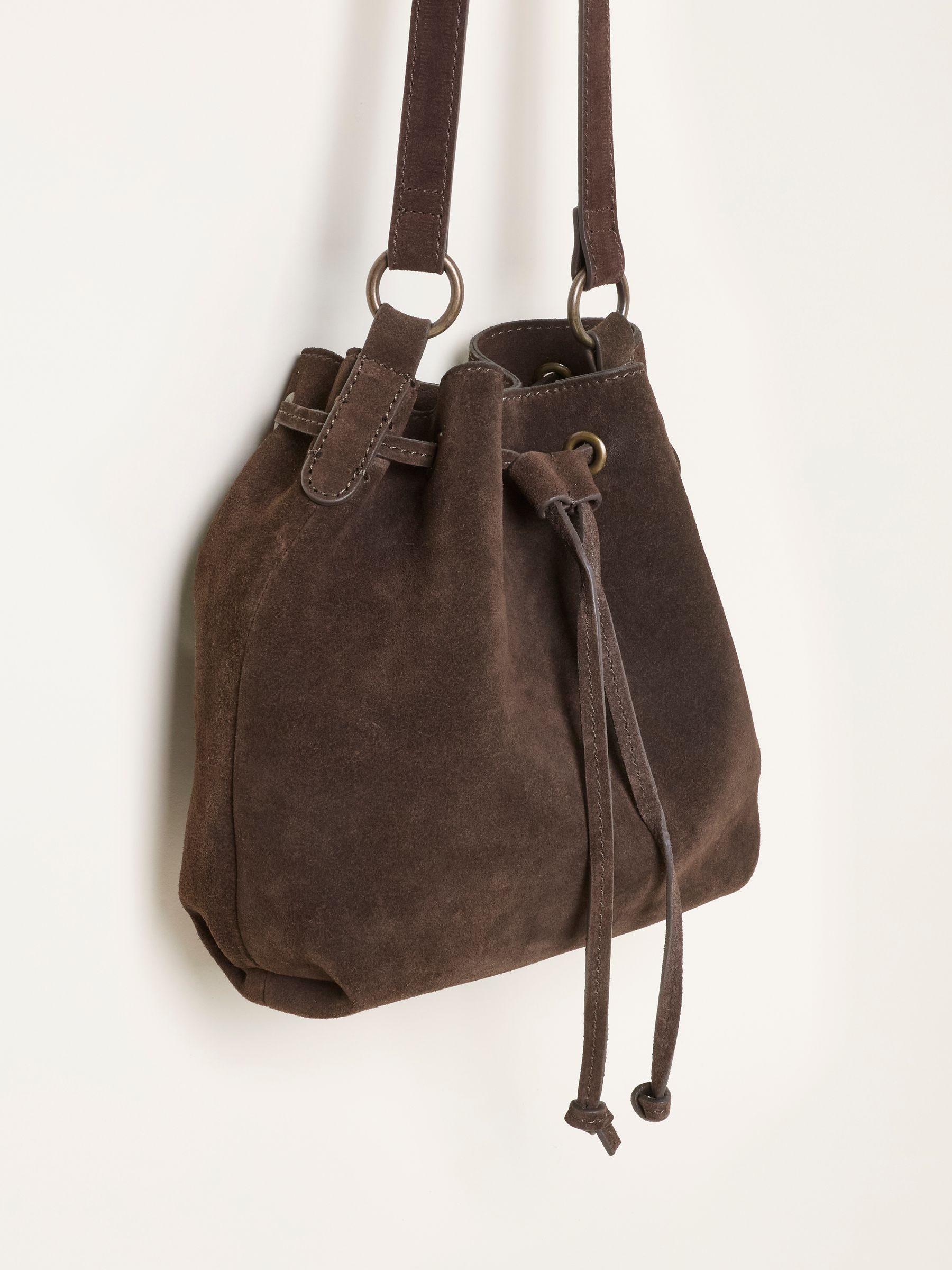 Amelia Chocolate Brown Suede Bucket Bag - Image 3 of 3
