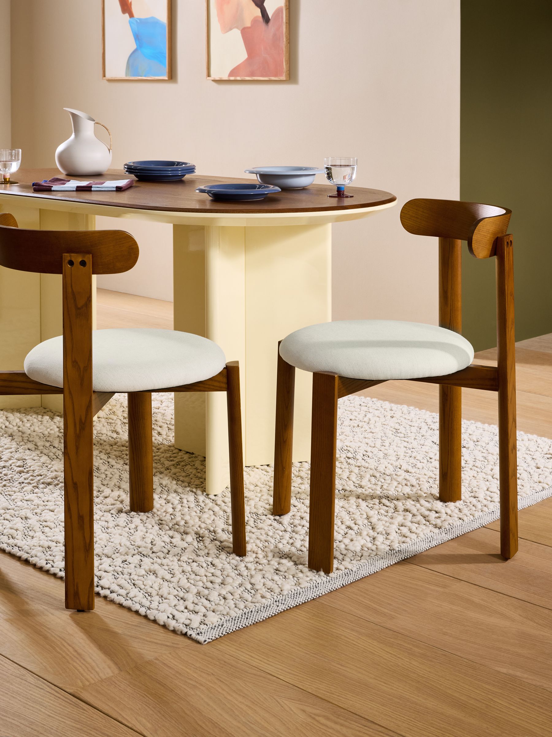 Set of 2 Plinth Dining Chairs in Woven Slub Natural Stone - Image 1 of 5 Set of 2 Plinth Dining Chairs in Woven Slub Natural Stone - Image 1 of 5