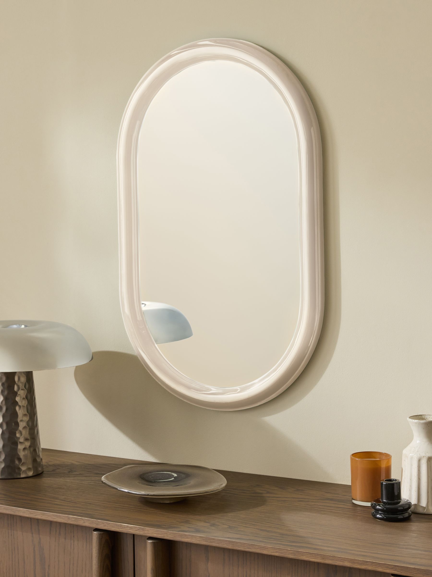 Reya Oval Mirror in Ecru White - Image 1 of 5