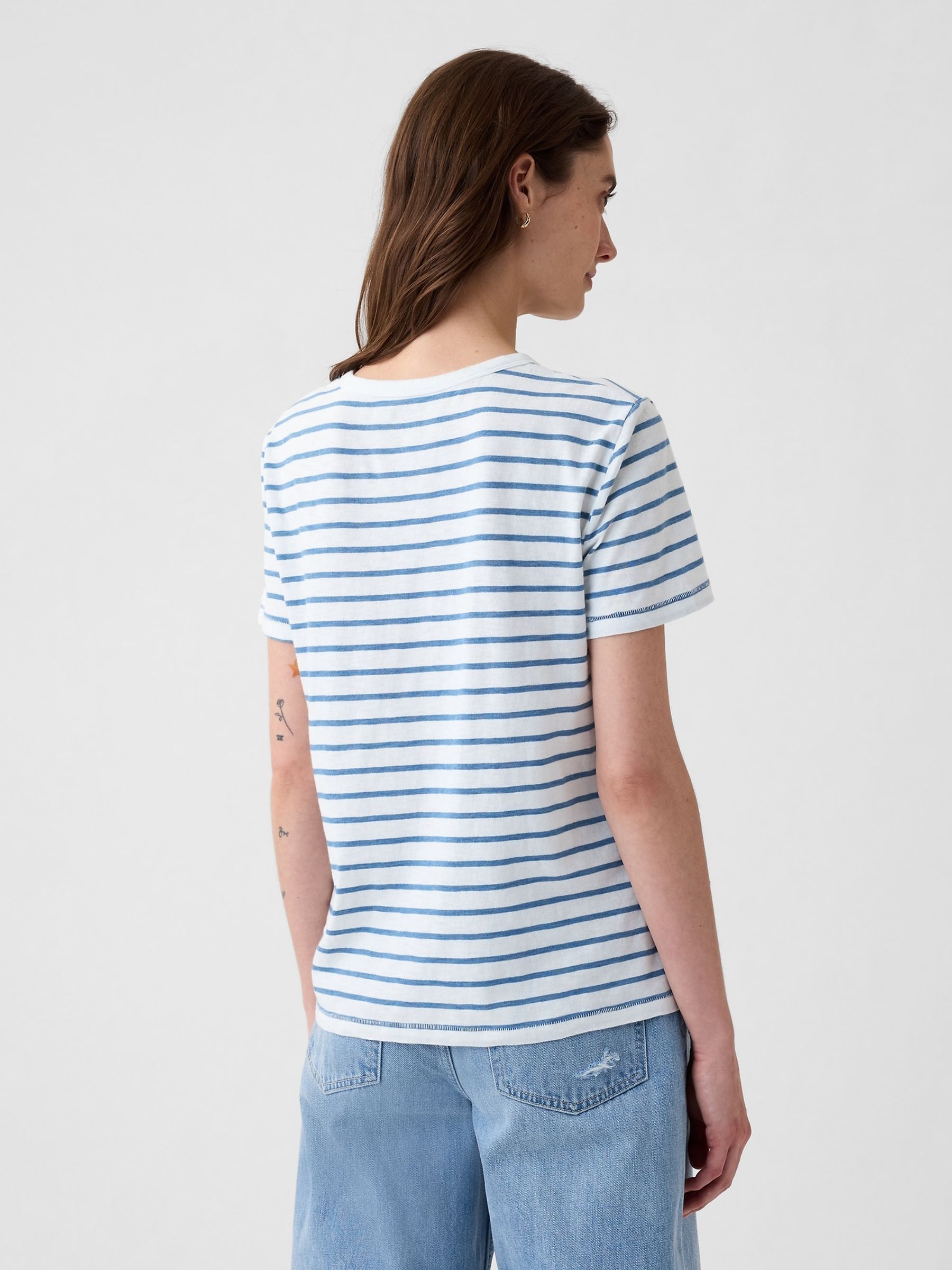 White/Blue Stripe Cotton Short Sleeve Oversized T-Shirt - Image 2 of 4