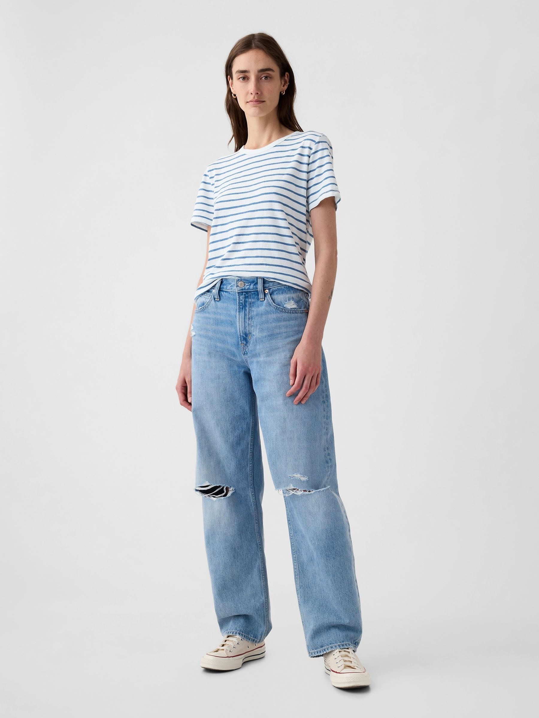 White/Blue Stripe Cotton Short Sleeve Oversized T-Shirt - Image 3 of 4