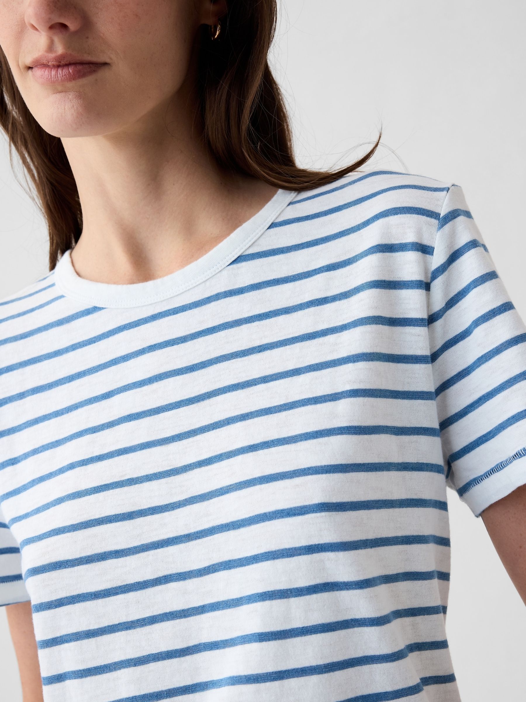 White/Blue Stripe Cotton Short Sleeve Oversized T-Shirt - Image 4 of 4