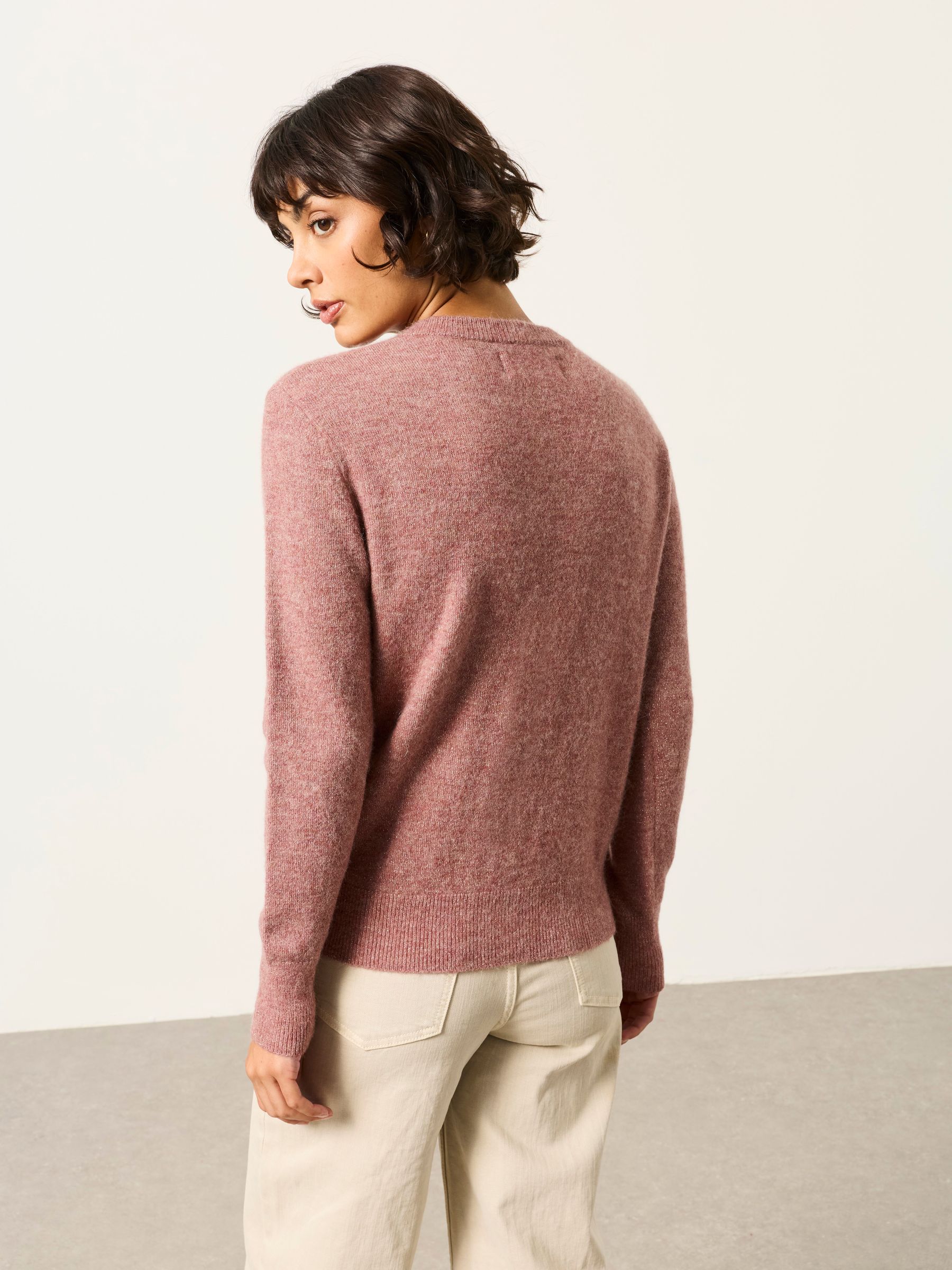 Halle Pink Sparkle Crew Neck Christmas Cardigan - Image 2 of 6