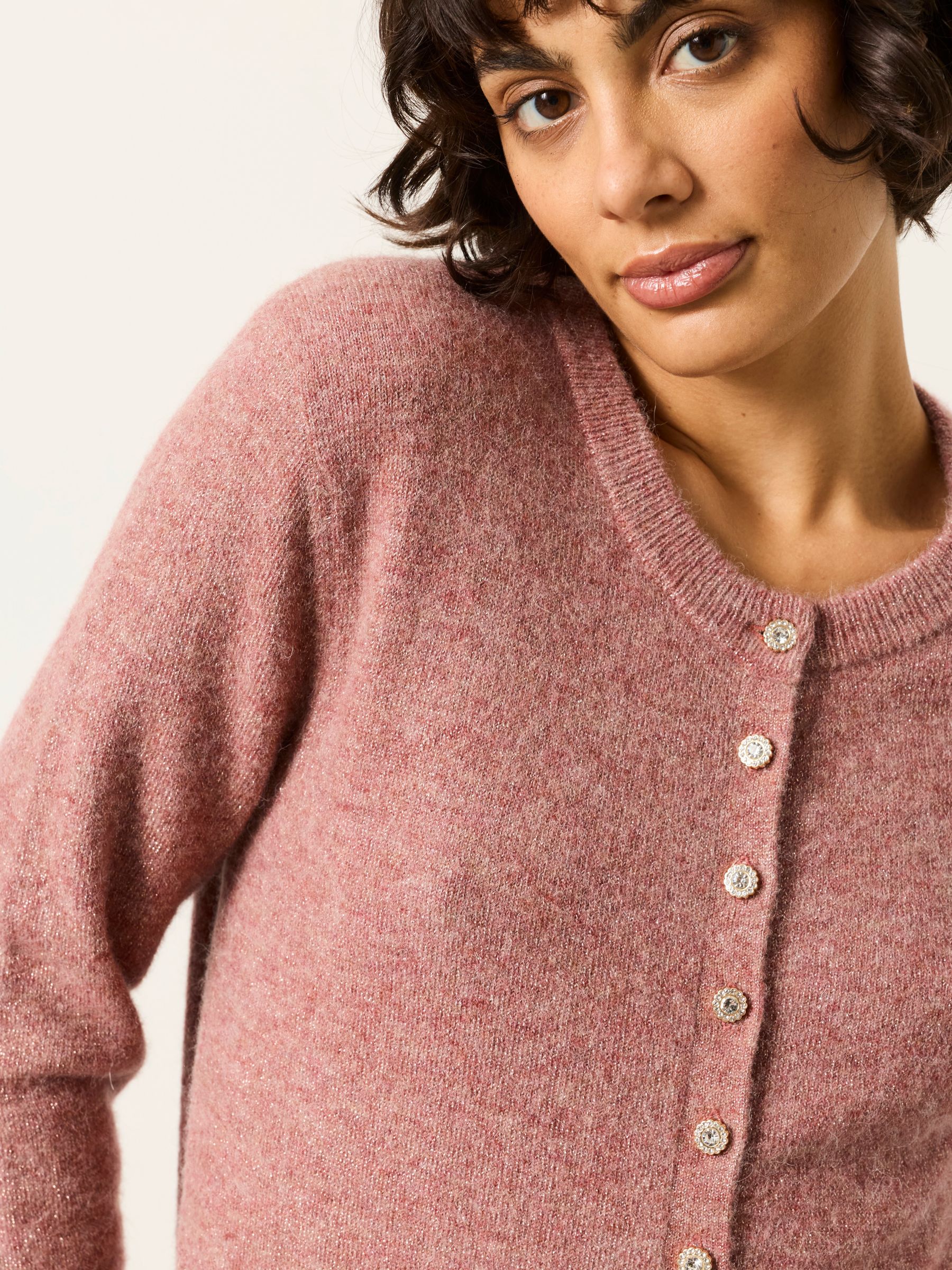 Halle Pink Sparkle Crew Neck Christmas Cardigan - Image 3 of 6