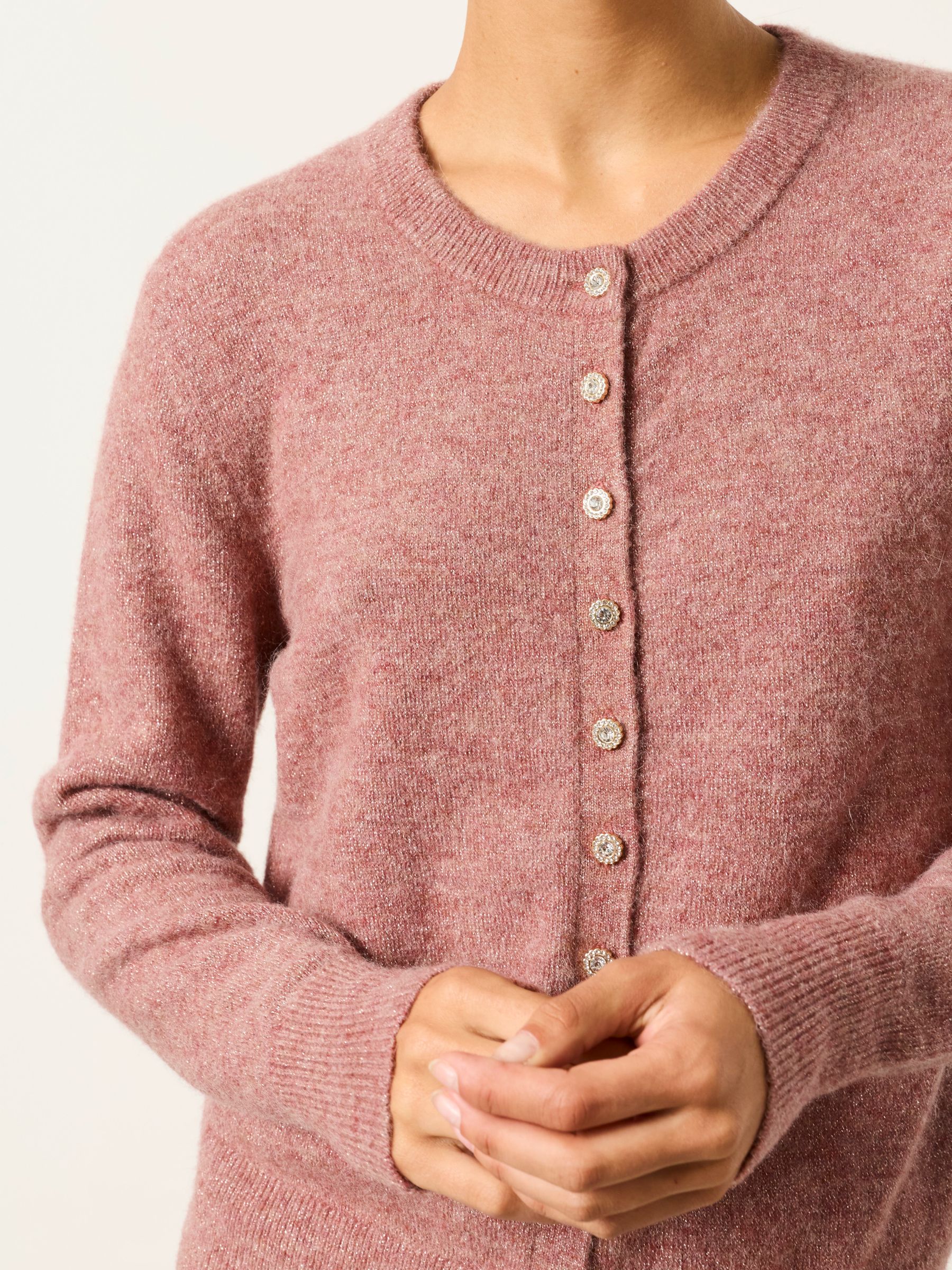 Halle Pink Sparkle Crew Neck Christmas Cardigan - Image 4 of 6