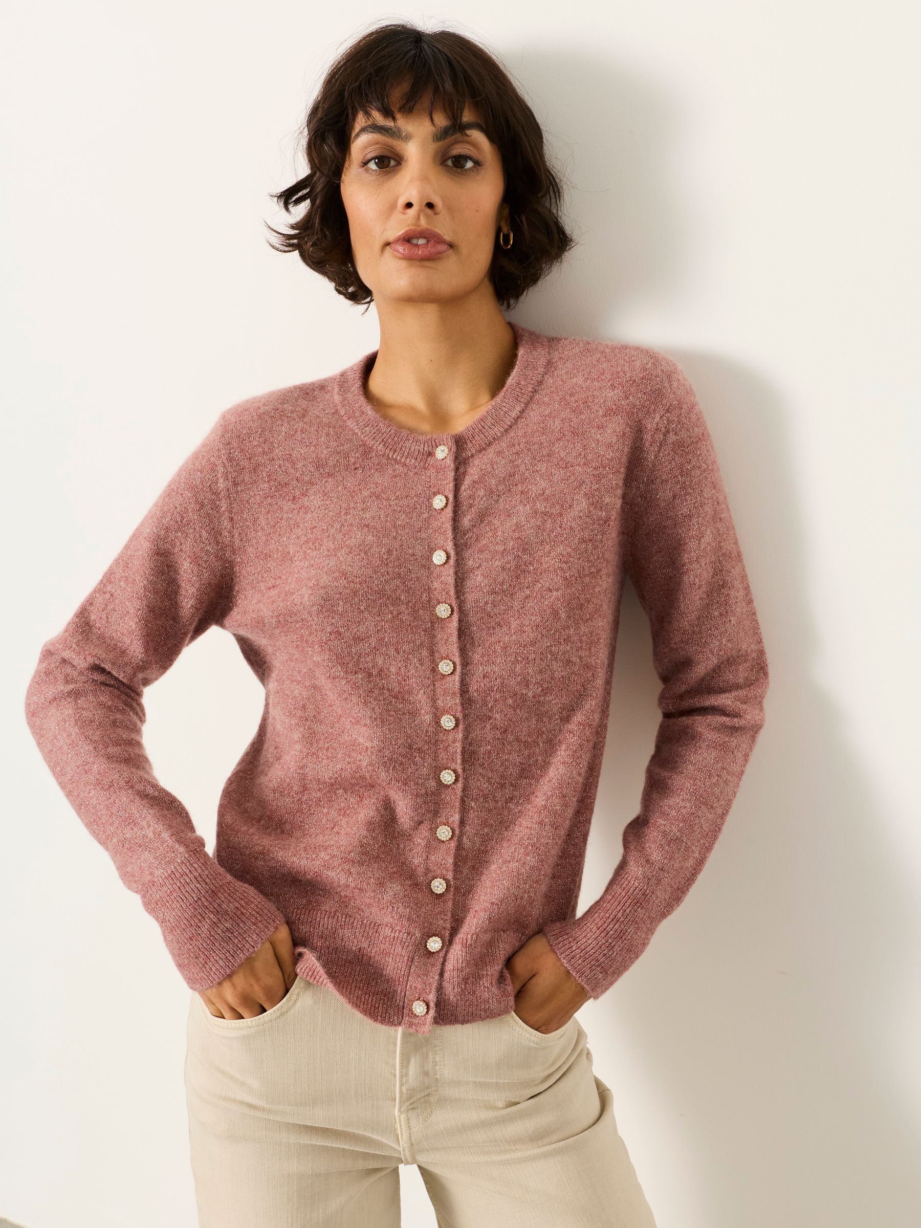 Halle Pink Sparkle Crew Neck Christmas Cardigan - Image 5 of 6
