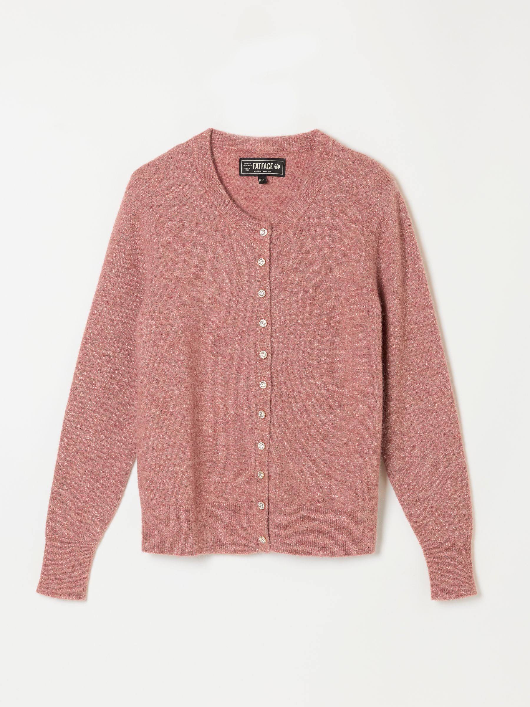 Halle Pink Sparkle Crew Neck Christmas Cardigan - Image 6 of 6