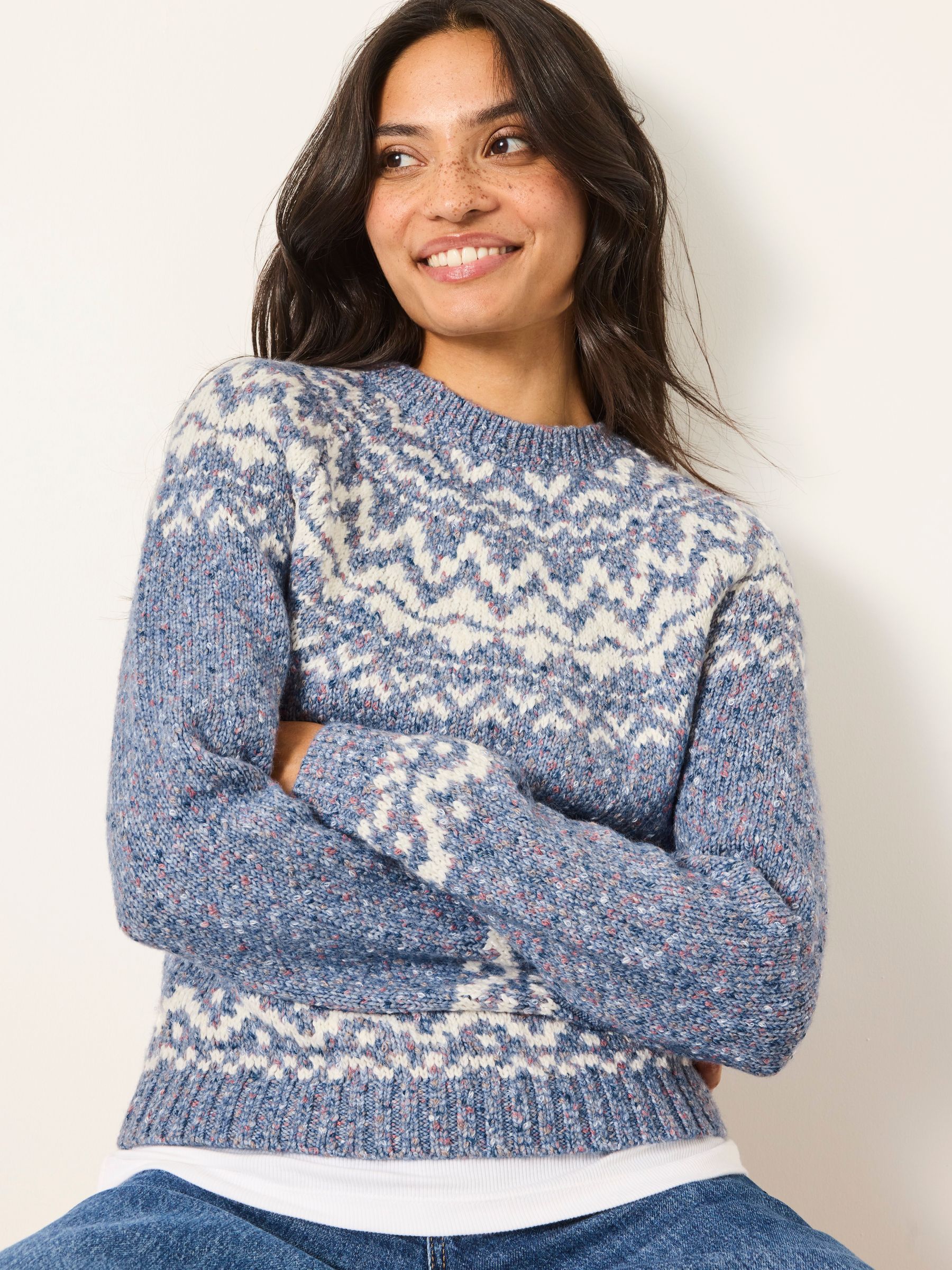 Mabel Blue Fairisle Knitted Crew Jumper - Image 1 of 6