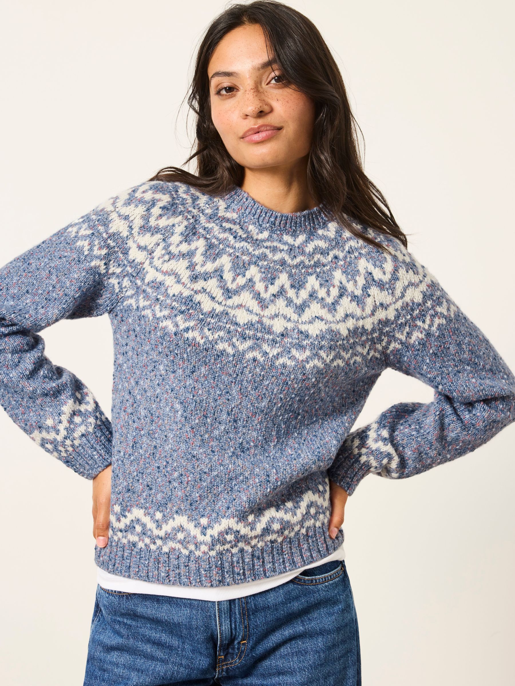 Mabel Blue Fairisle Knitted Crew Jumper - Image 4 of 6
