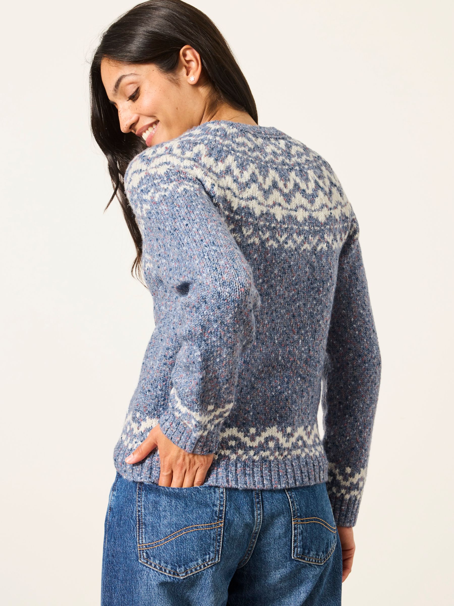 Mabel Blue Fairisle Knitted Crew Jumper - Image 5 of 6