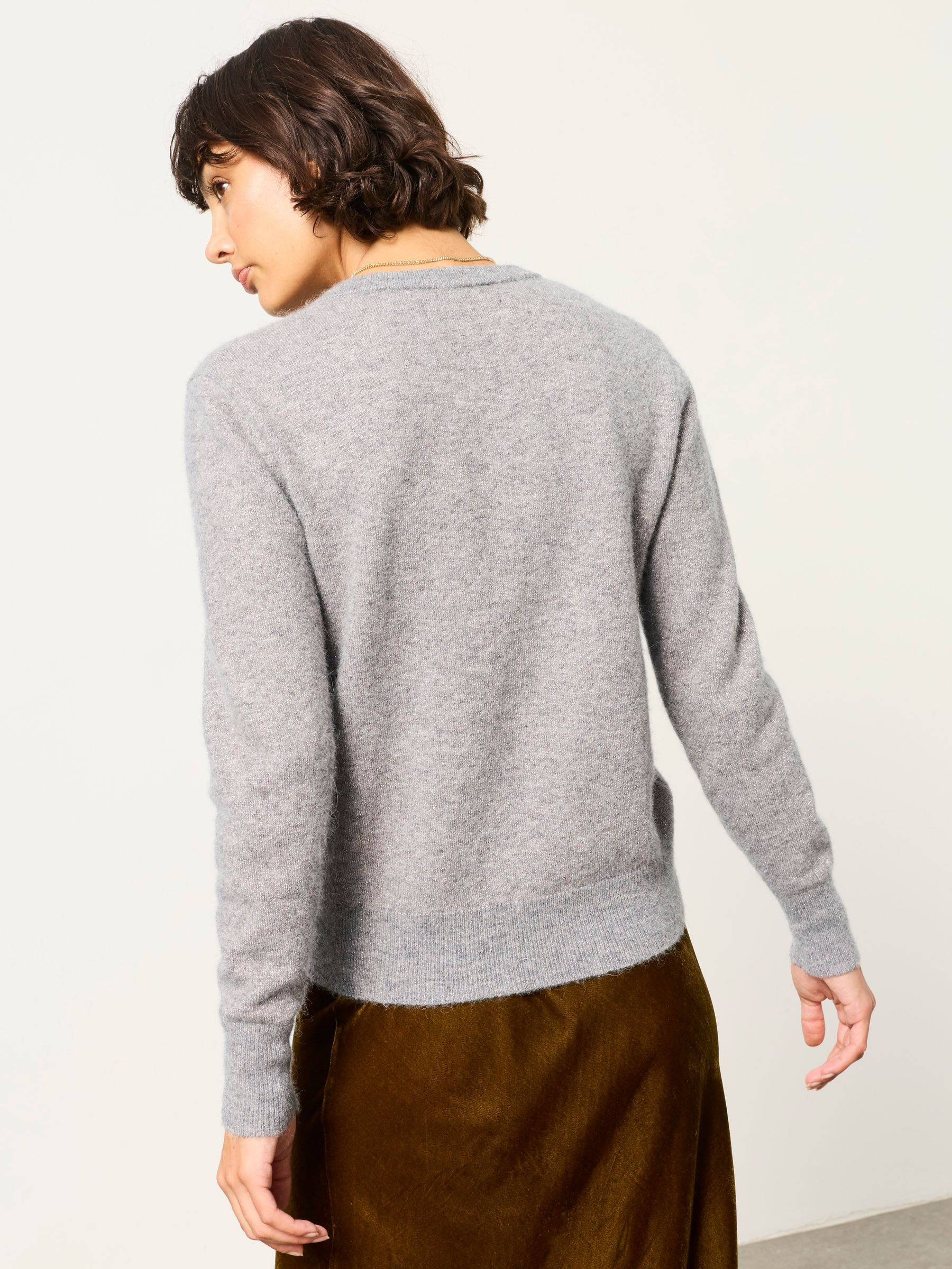 Halle Grey Sparkle Crew Neck Christmas Cardigan - Image 2 of 5
