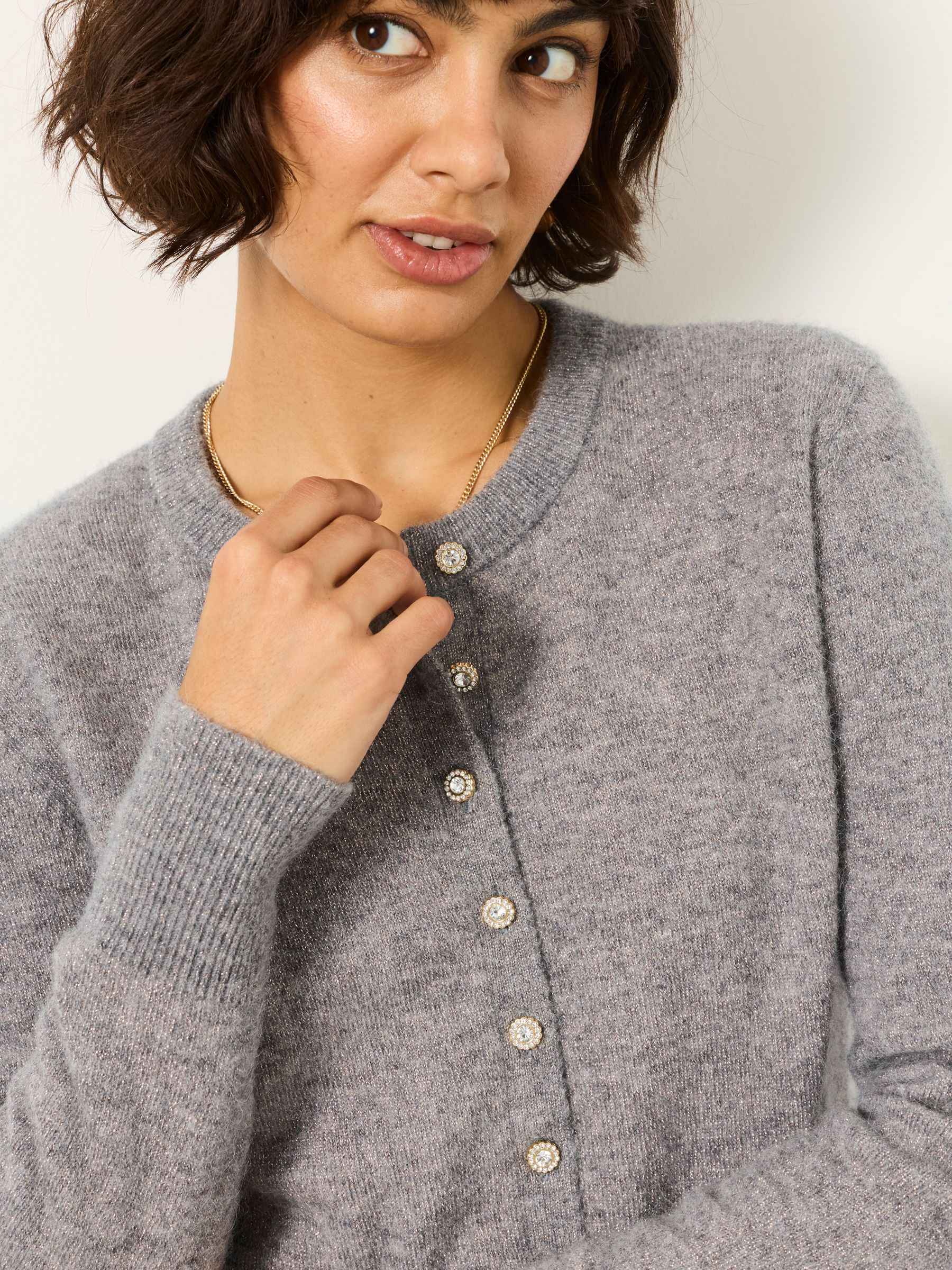 Halle Grey Sparkle Crew Neck Christmas Cardigan - Image 4 of 5