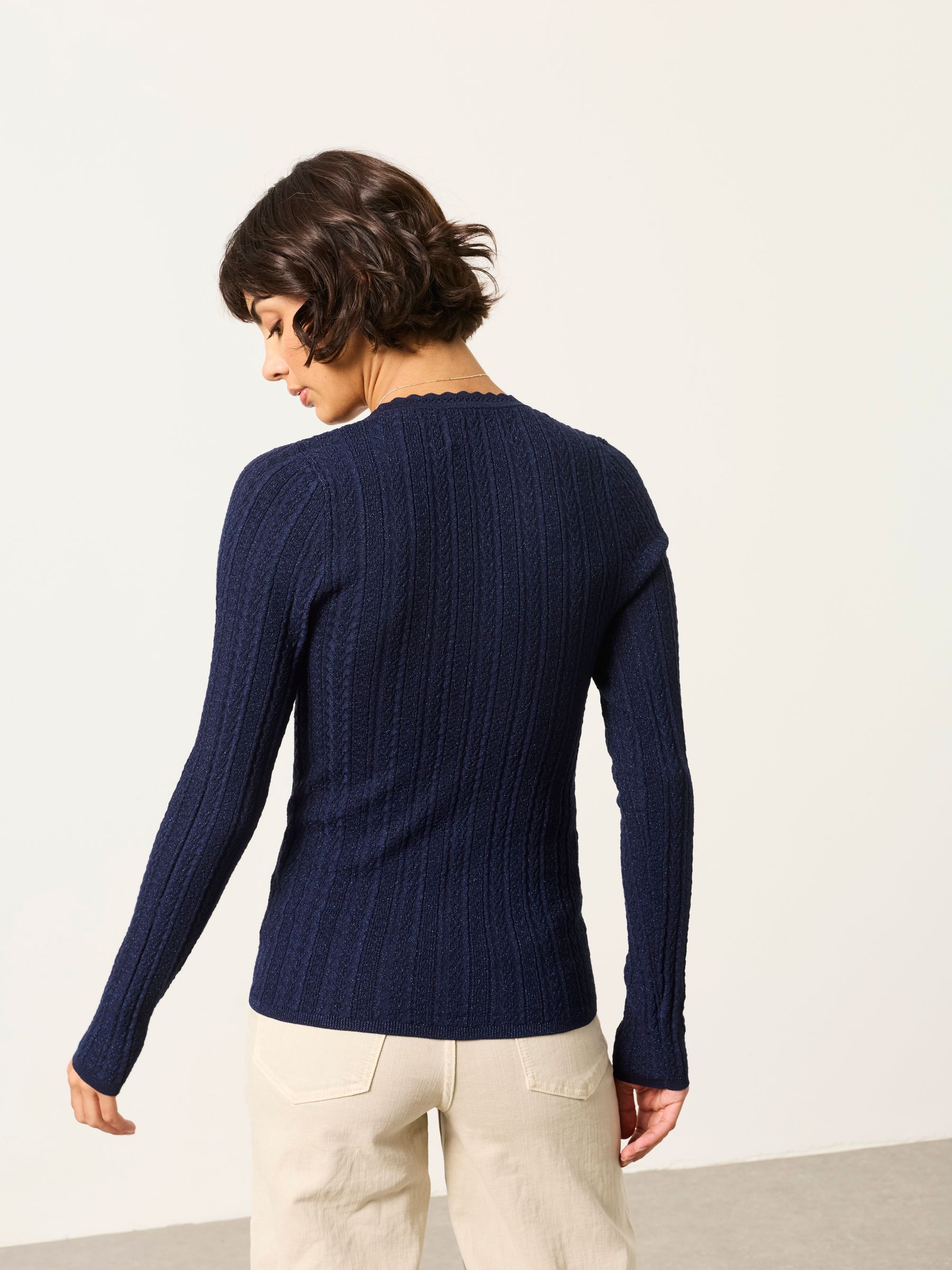 Mae Blue Knitted Sparkle Vee Top - Image 2 of 5