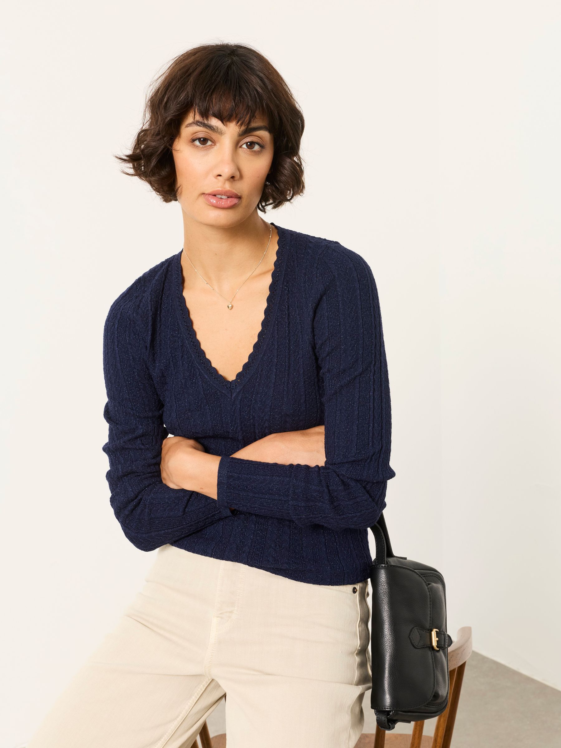Mae Blue Knitted Sparkle Vee Top - Image 3 of 5